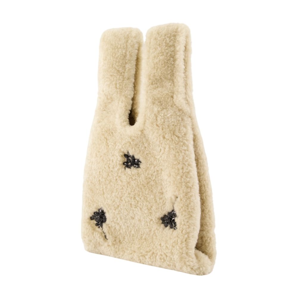 Simone Rocha Embroidered Faux Fur Mini Bag — Beige by Simone Rocha