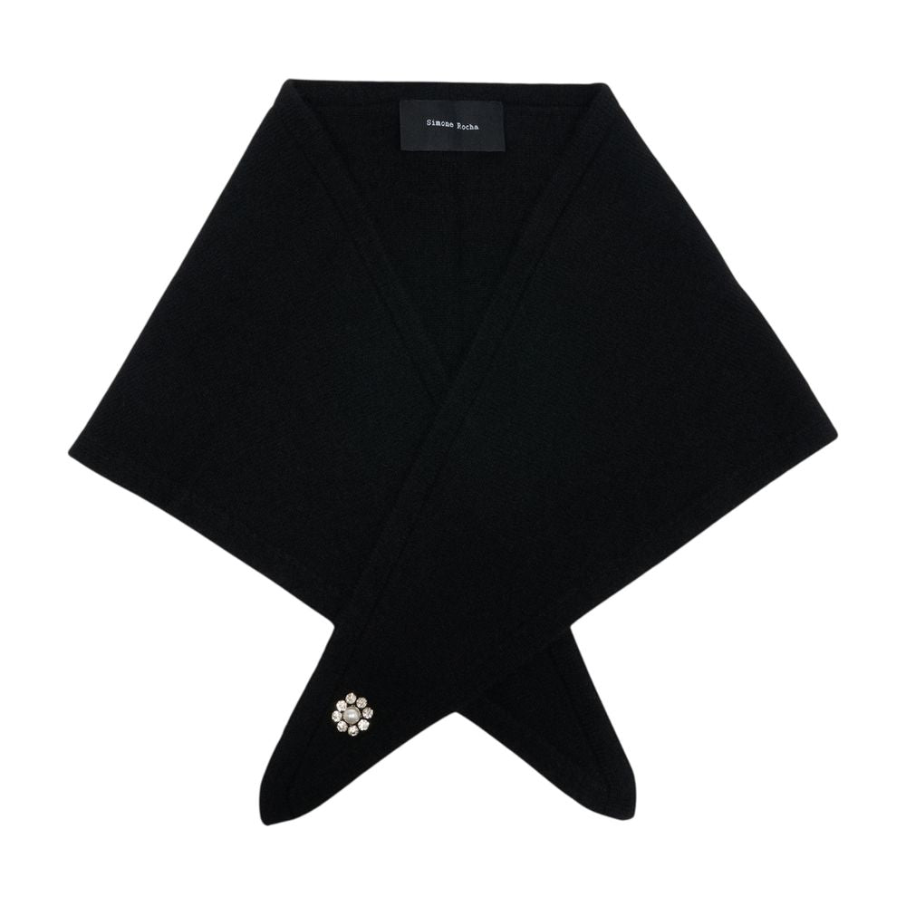 Simone Rocha Cashmere Neckerchief with Pearl Embroidery Scarf — Black, view 2