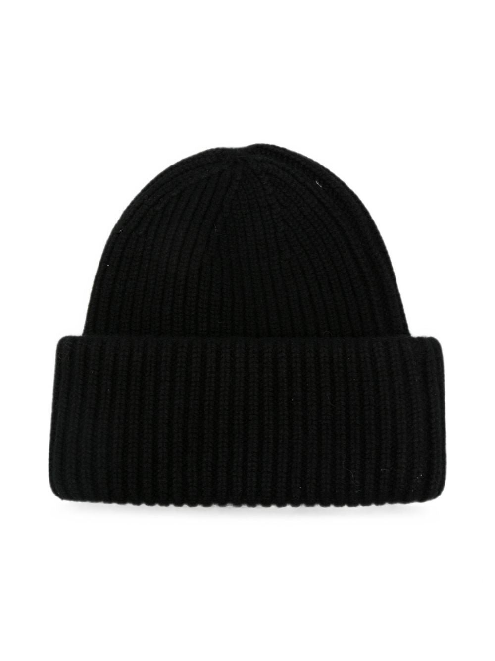 Soft Goat Ribbed Cashmere Beanie — Black, view 2