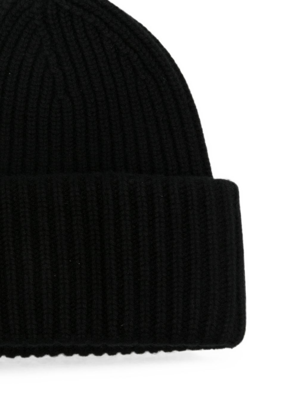Soft Goat Ribbed Cashmere Beanie — Black, view 3