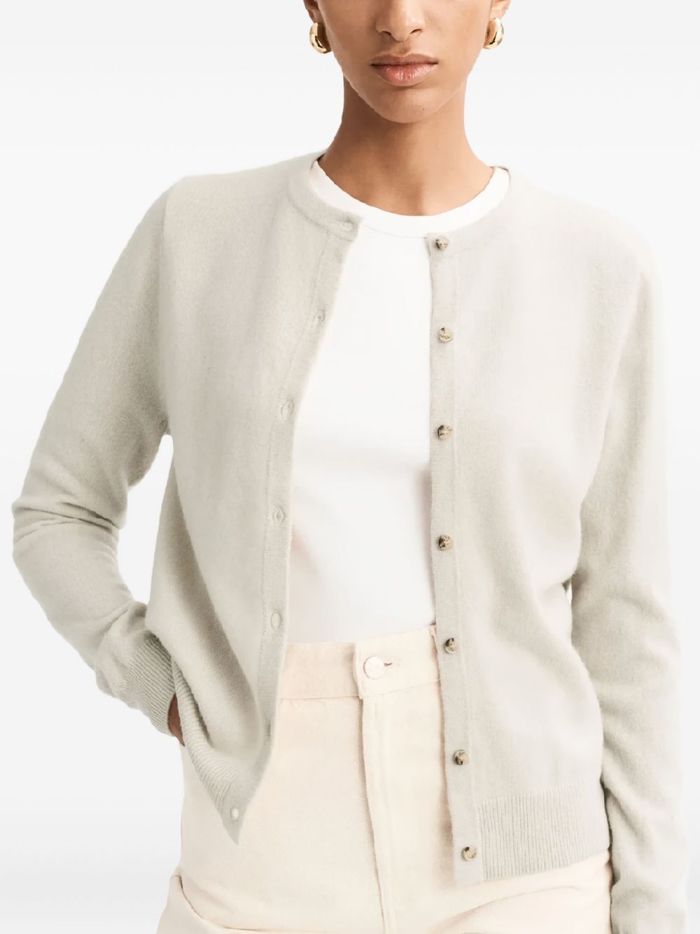 Soft Goat Cashmere Cardigan — Beige, view 3