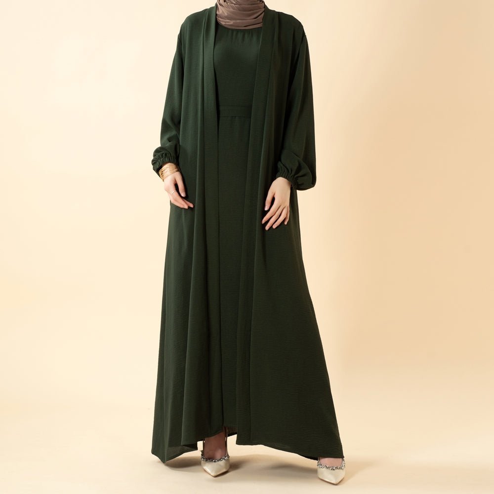 Solid Color Elegant Open Abaya with Pockets, view 8