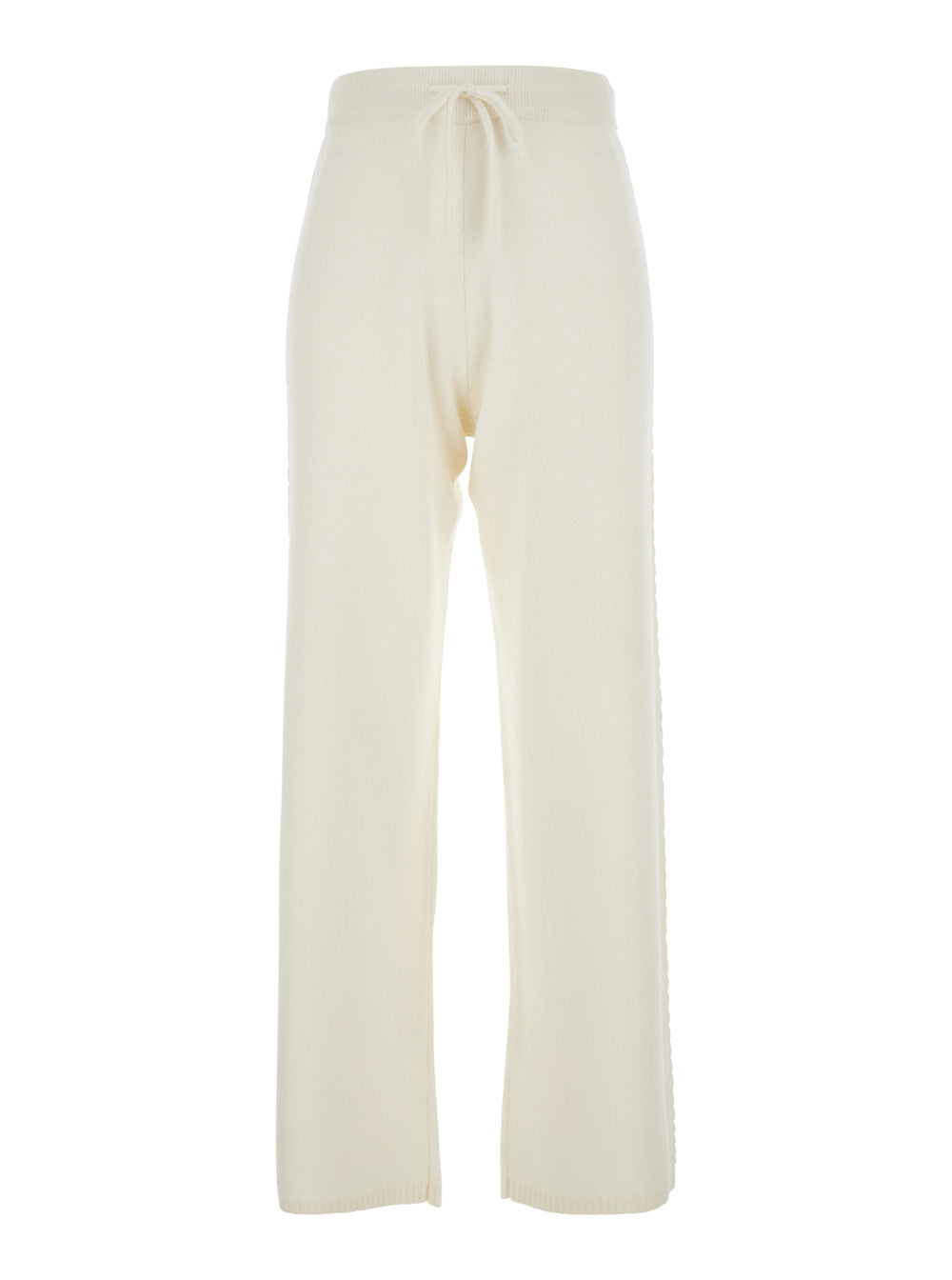 Solocascmir Cashmere Drawstring Trouser — White by Solocascmir