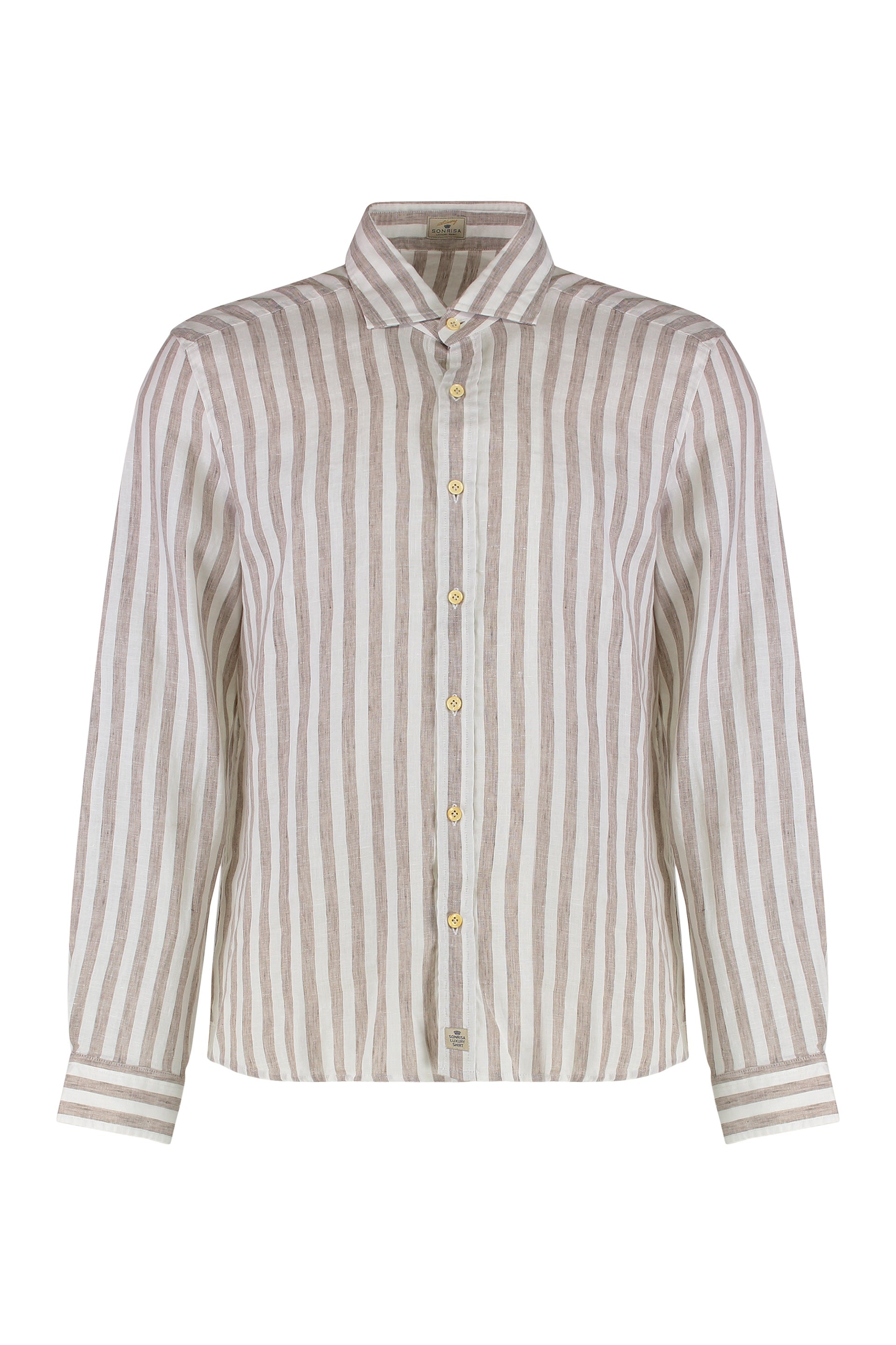 Sonrisa Striped Linen Shirt — Beige by Sonrisa