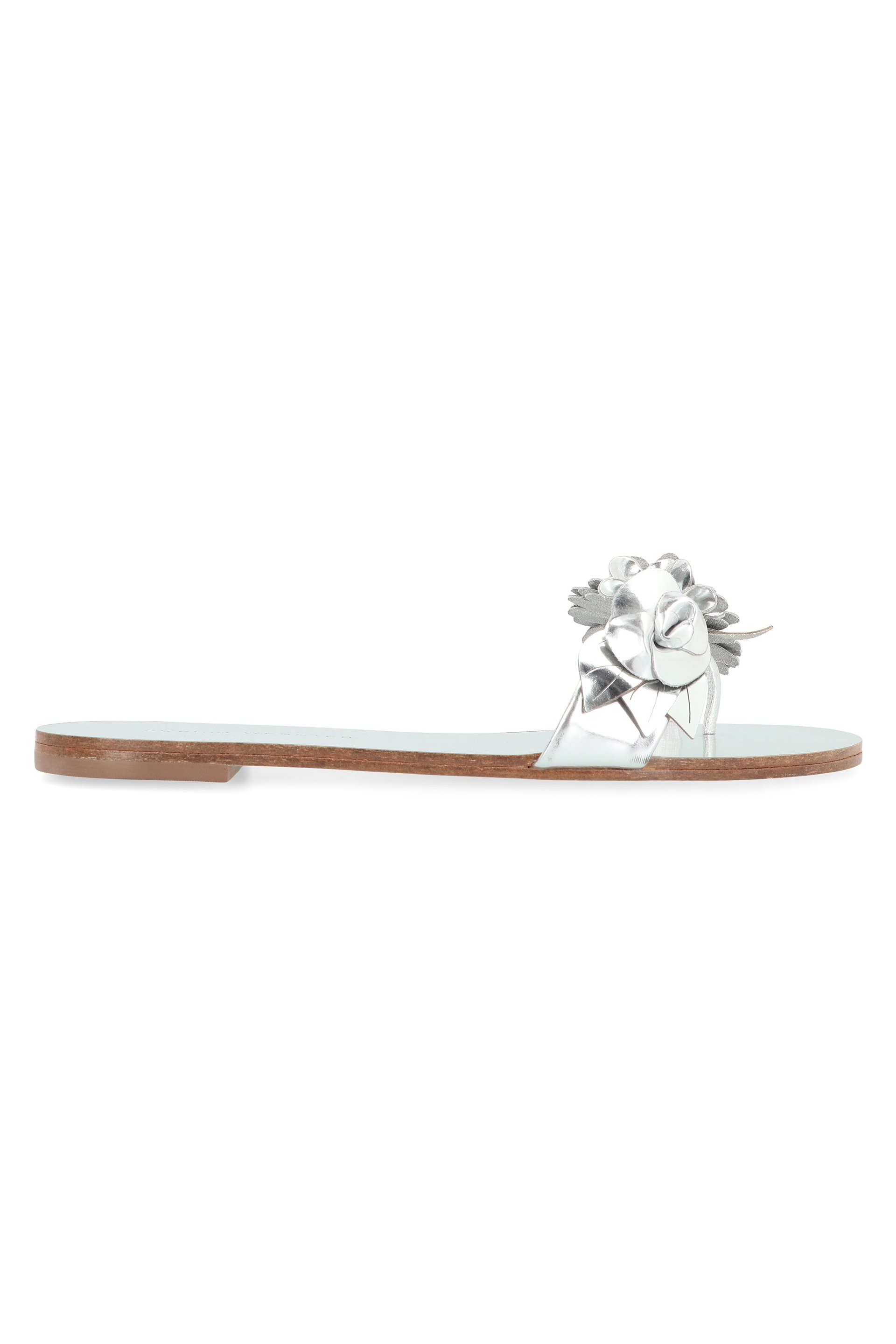 Sophie Webster Floral-Appliqué Leather Slides — Silver by Sophie Webster
