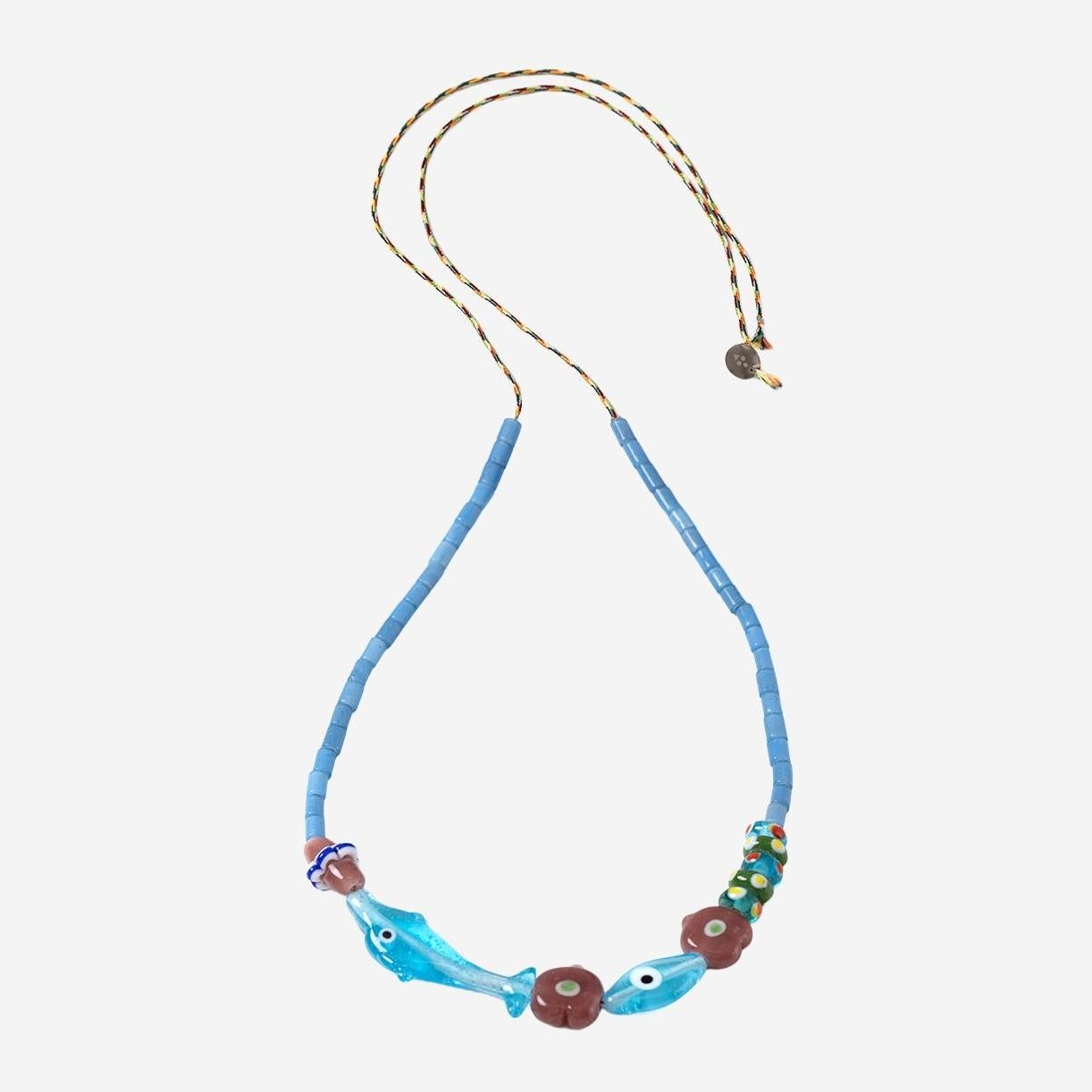 Sorbet Island Glass Bead with Dolphin Charm Necklace — Blue, view 2