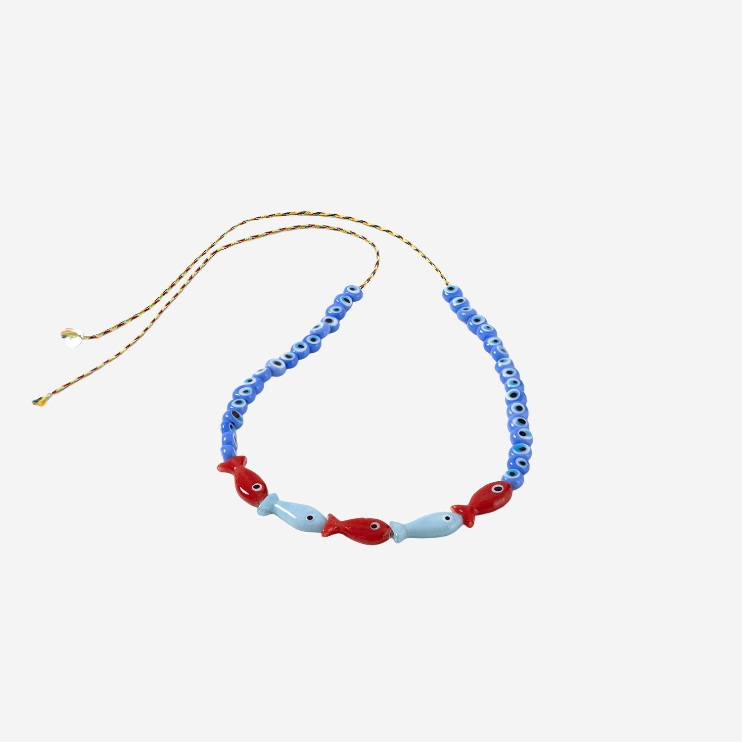 Sorbet Island Fabric and Glass Bead Necklace — Blue, view 2