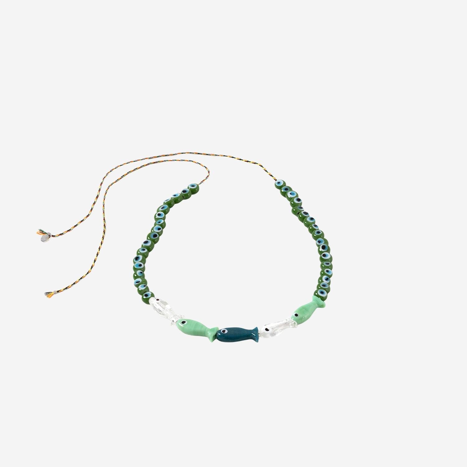 Sorbet Island Fabric and Glass Bead Necklace — Green, view 2