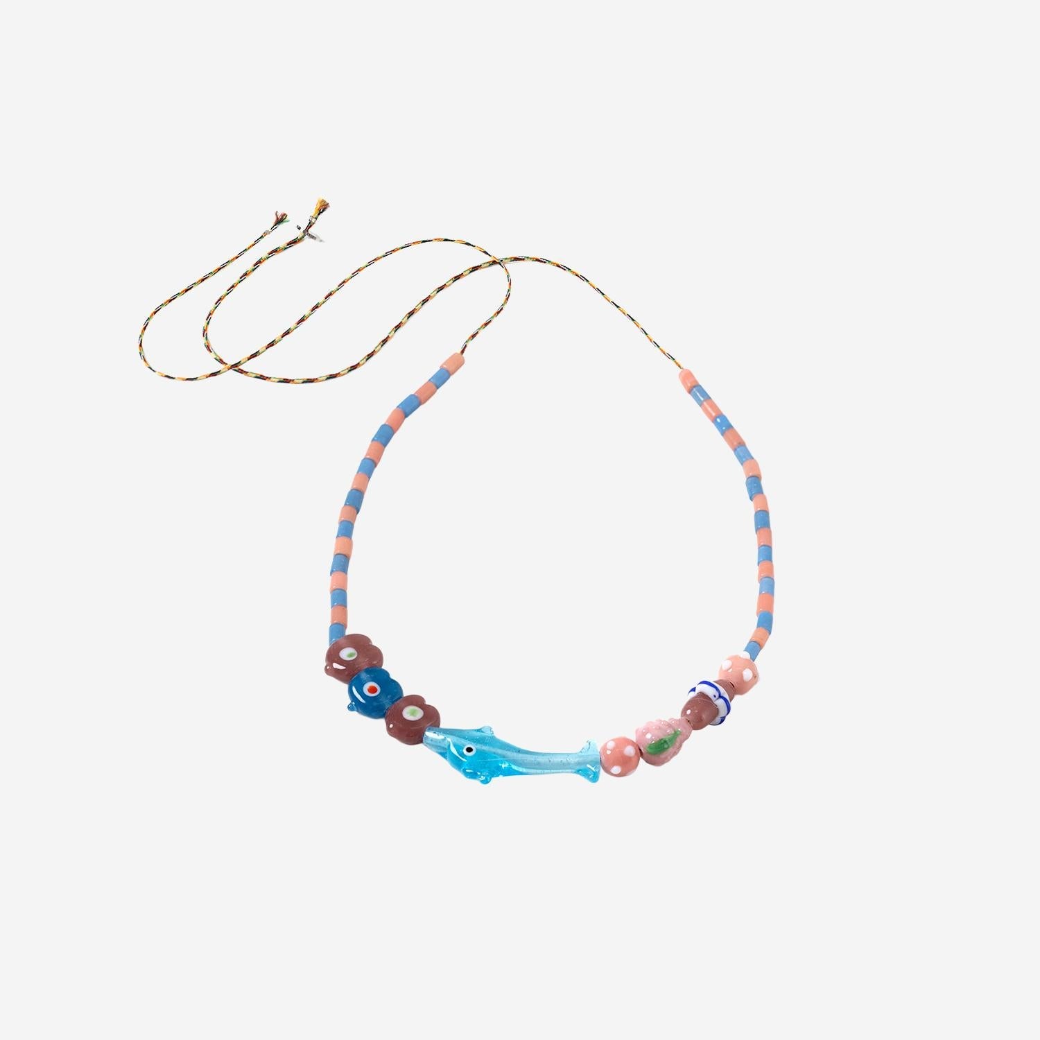Sorbet Island Dolphin Charm Glass Bead Necklace — Multicolor by Sorbet Island