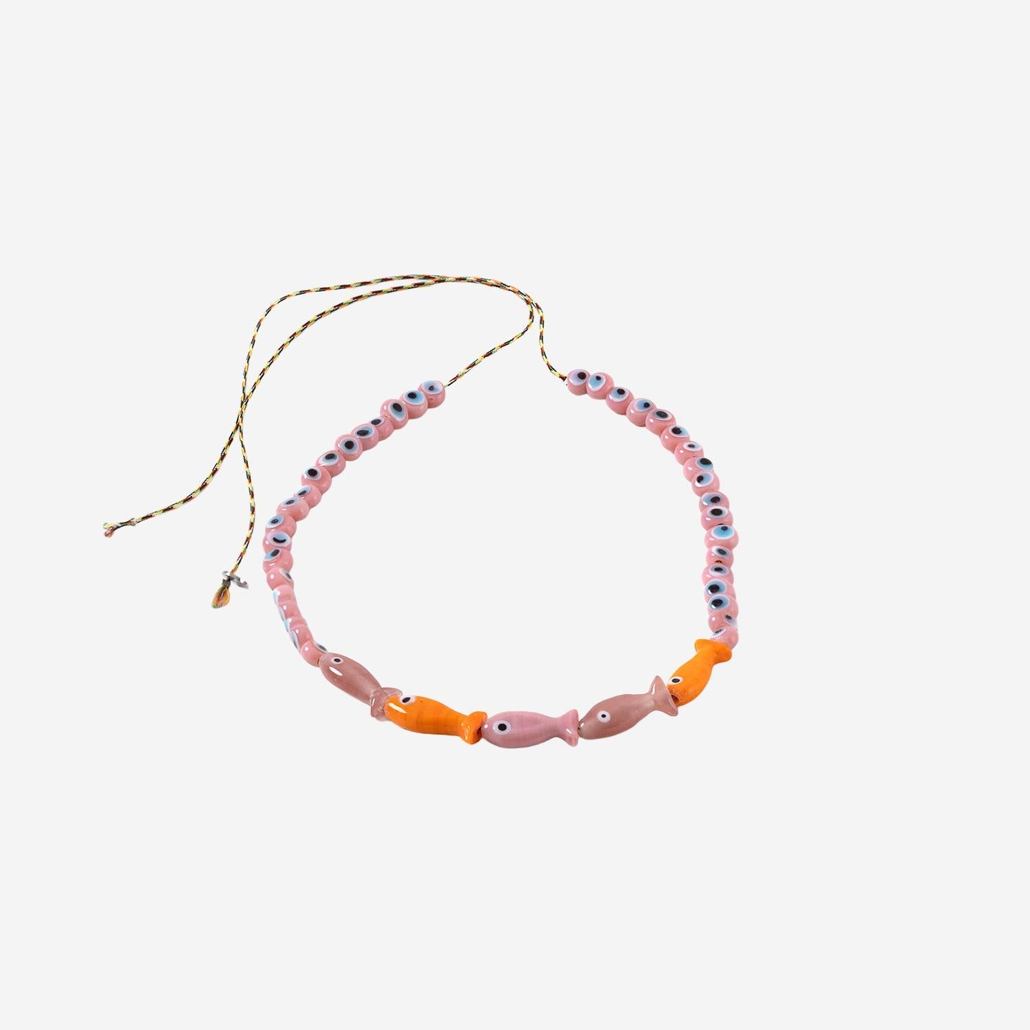 Sorbet Island Fabric and Glass Bead Necklace — Multicolor, view 2