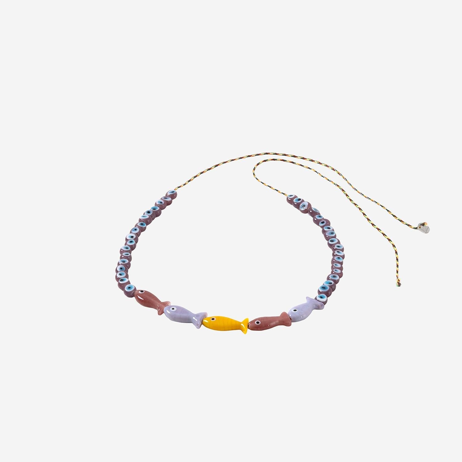 Sorbet Island Fabric and Glass Beads with Charm Necklace — Multicolor, view 2