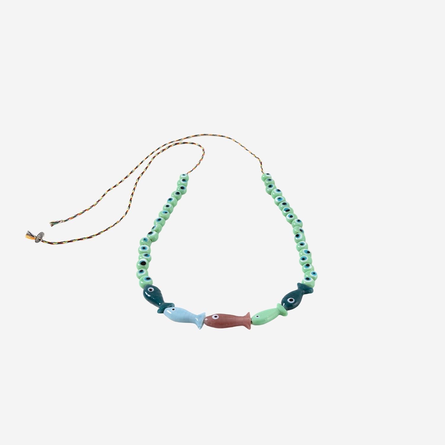 Sorbet Island Fabric and Glass-Bead Necklace — Multicolor, view 2