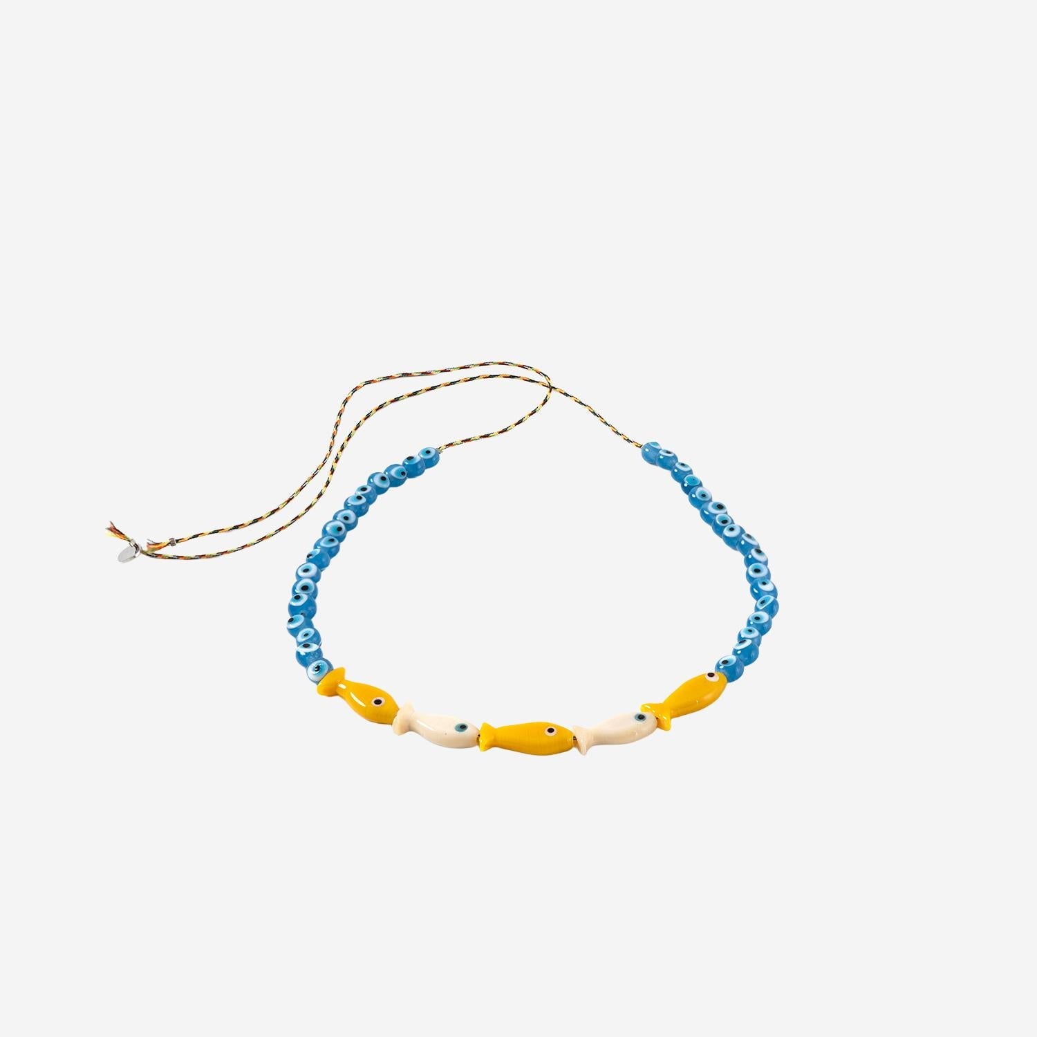 Sorbet Island Fabric and Glass Bead Necklace — Multicolor, view 2