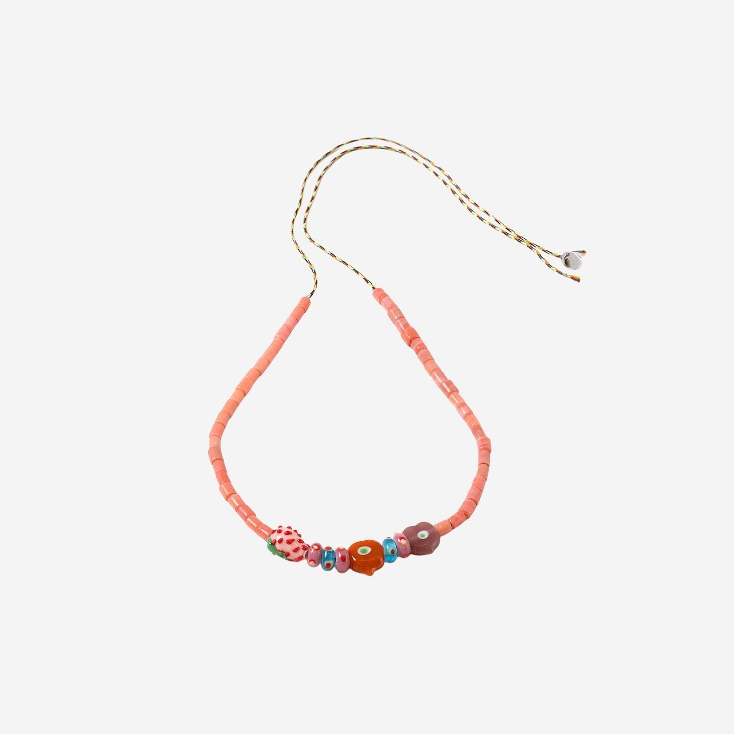 Sorbet Island Mixed Glass Beads Necklace — Pink, view 2