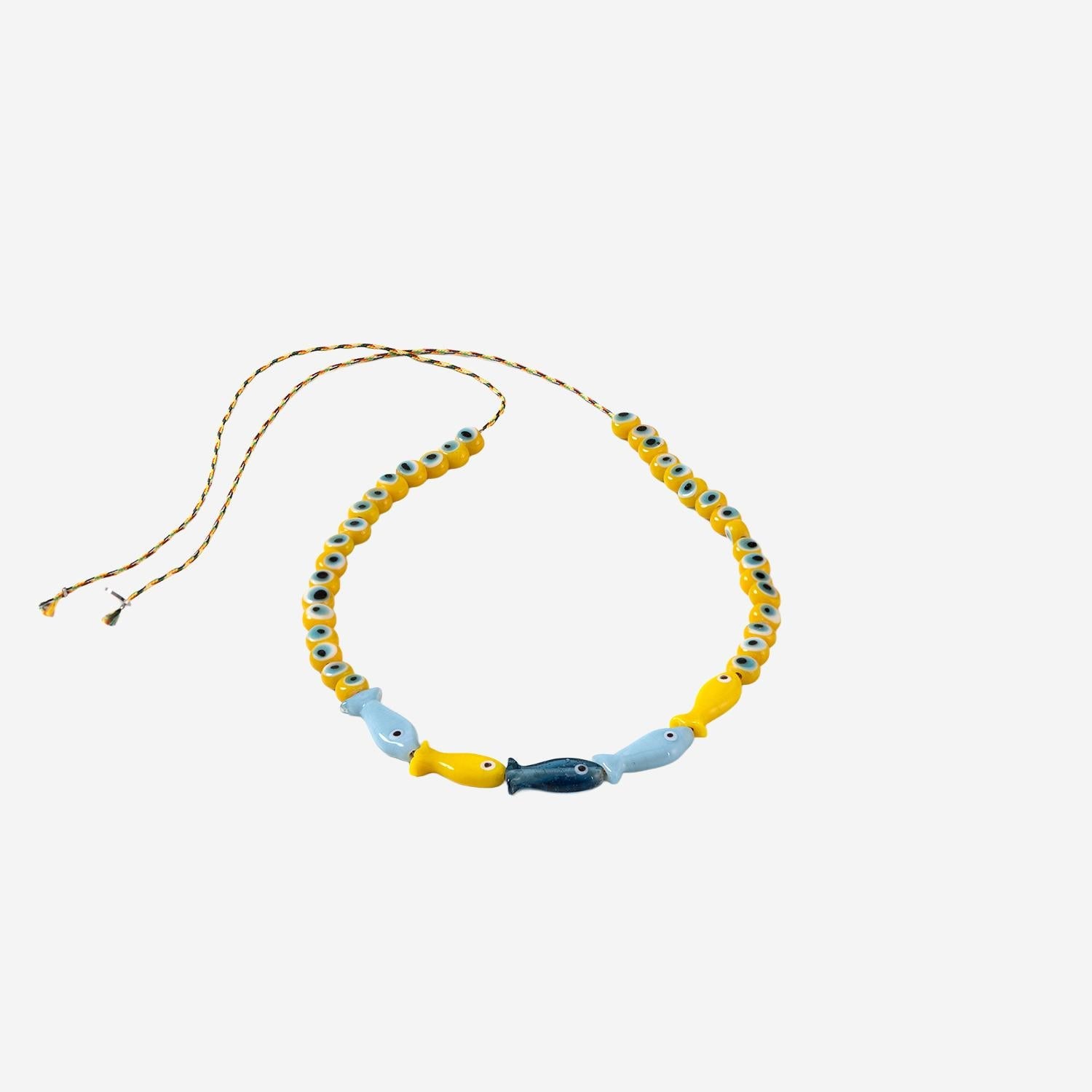 Sorbet Island Fabric and Glass Bead Necklace — Yellow, view 2