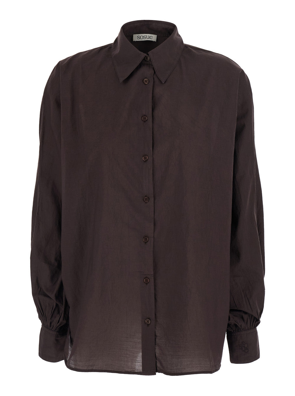 Sosue Woven Cotton with Logo Embroidery Shirt — Brown by Sosue