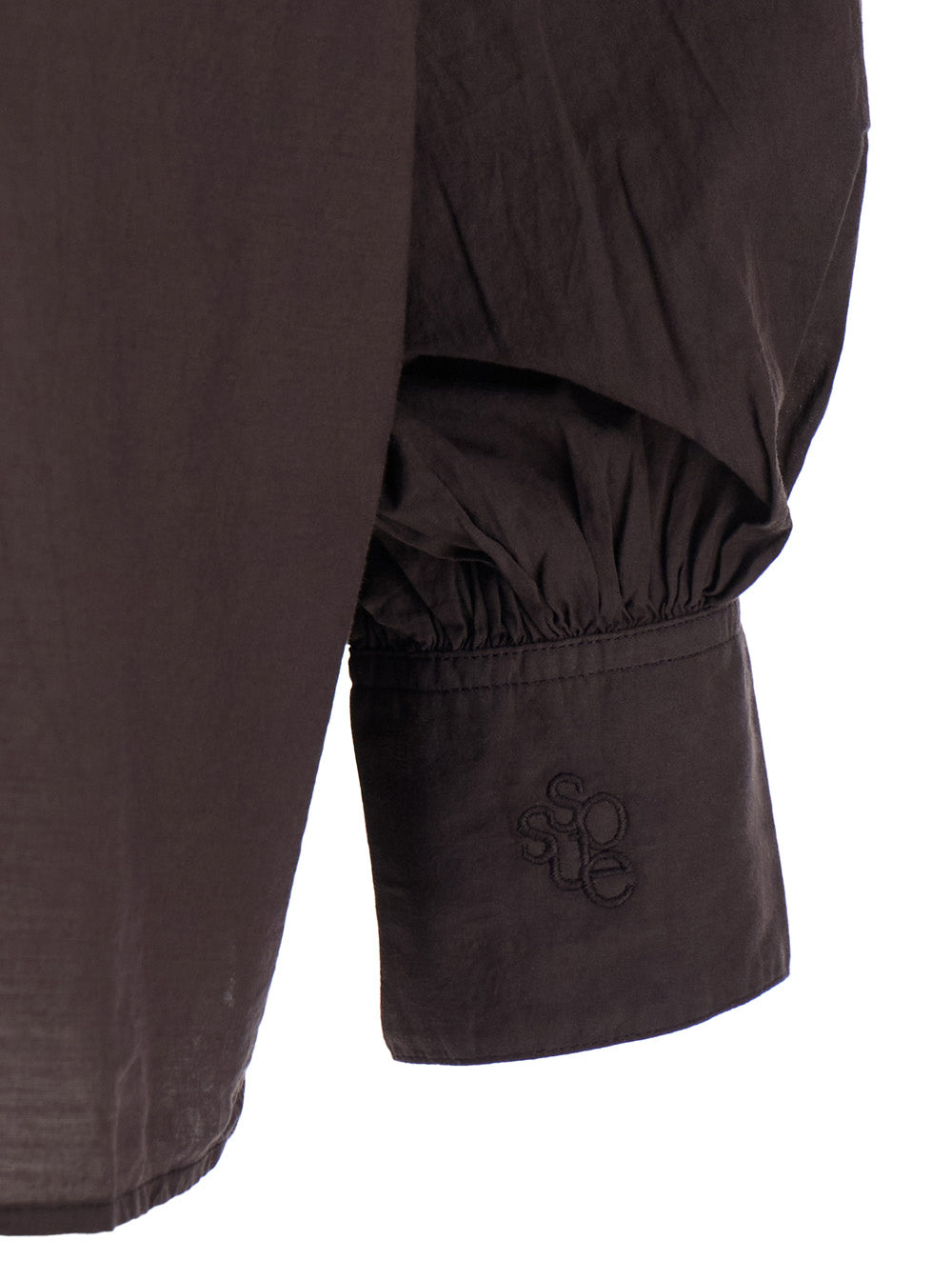 Sosue Woven Cotton with Logo Embroidery Shirt — Brown, view 3