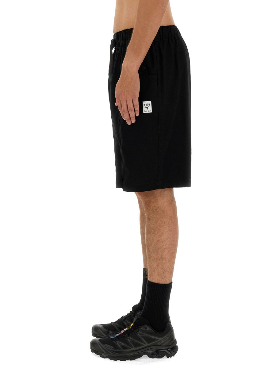 South2 West8 Twill Cotton Bermuda Shorts — Black, view 3