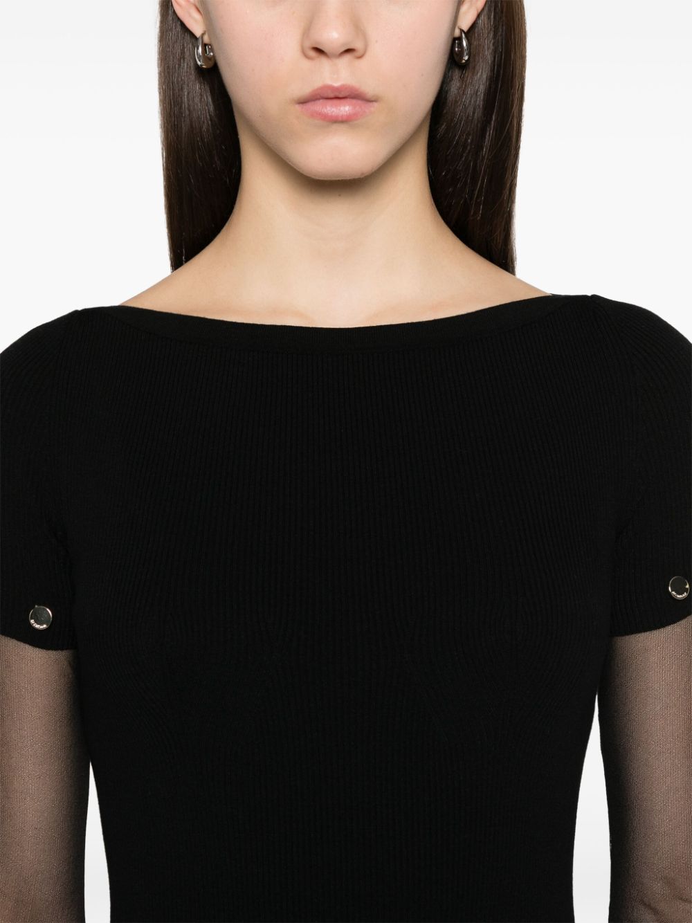 SPORTMAX PRE Mesh-Sleeve Knitted Dress — Black, view 3