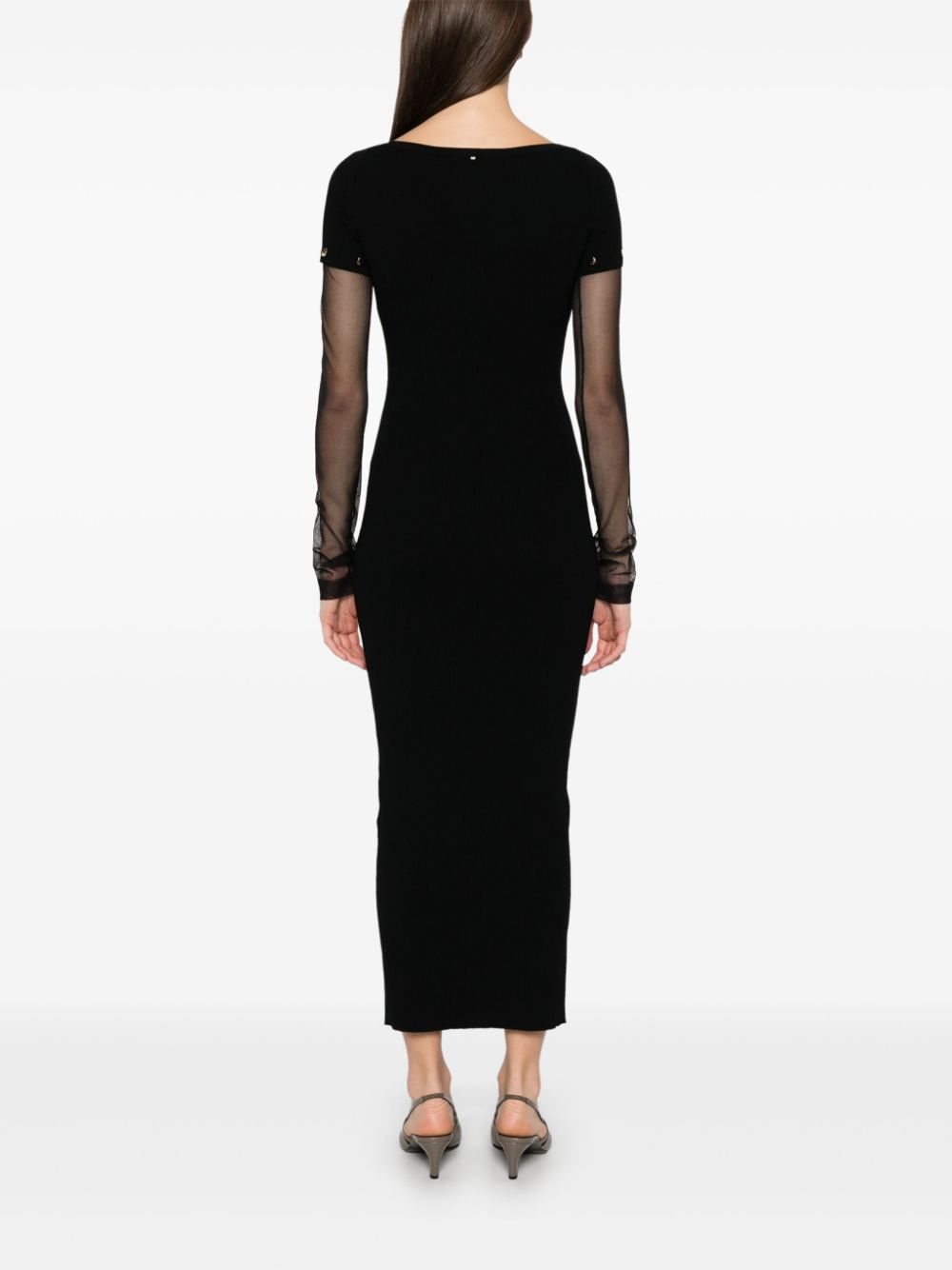 SPORTMAX PRE Mesh-Sleeve Knitted Dress — Black, view 6