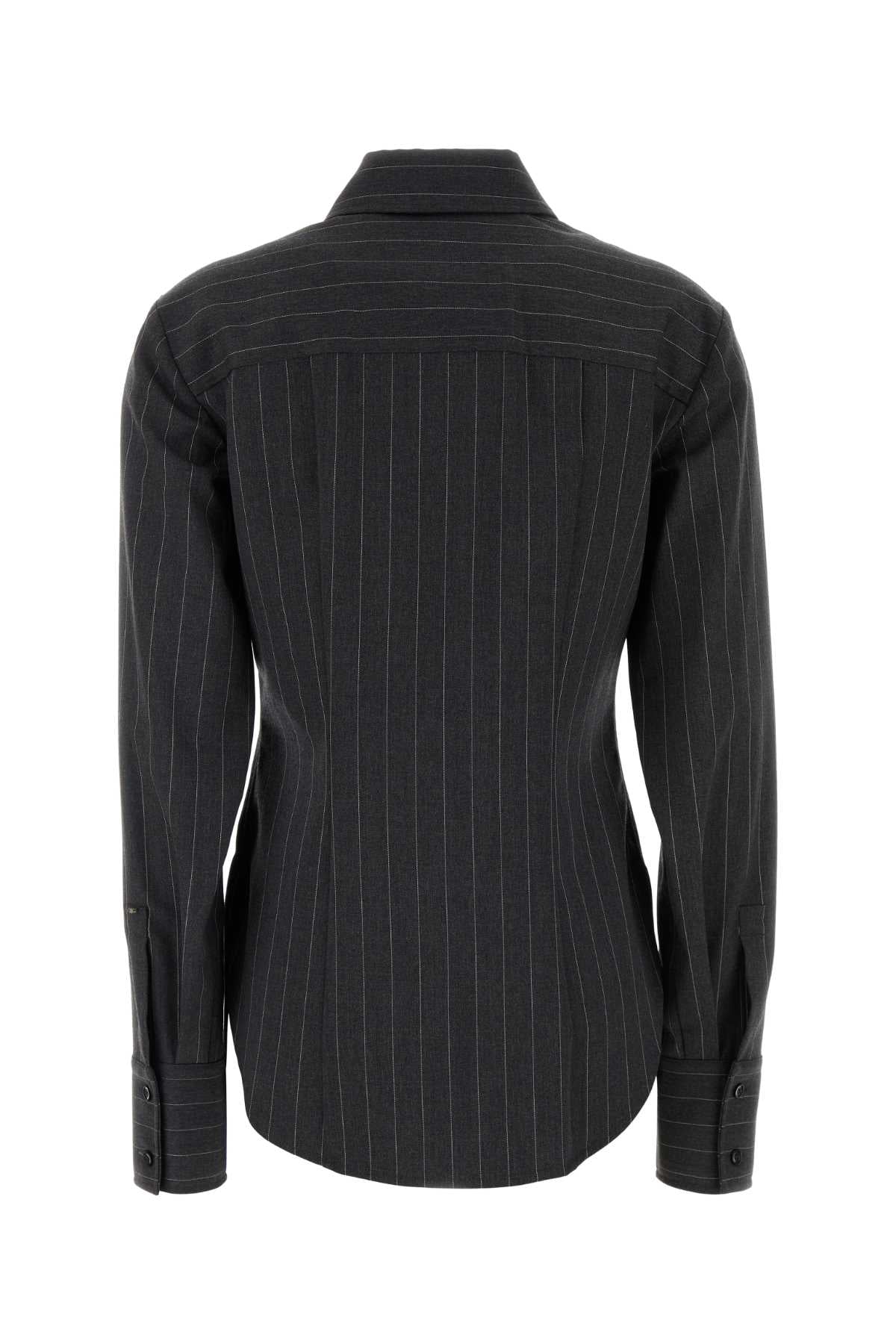 Sportmax Virgin Wool Pinstriped Shirt — Gray, view 2