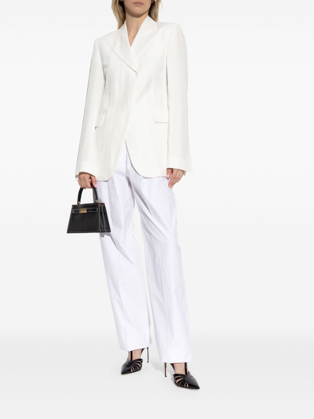 Sportmax Pleat-Front Cotton Trousers — White, view 2