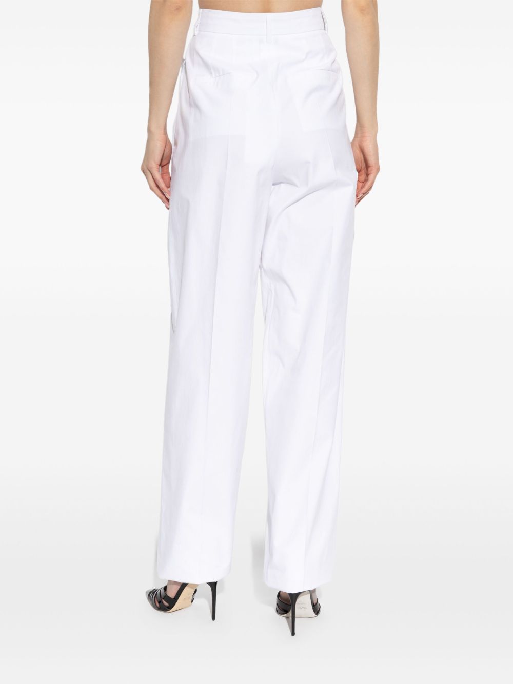 Sportmax Pleat-Front Cotton Trousers — White, view 3