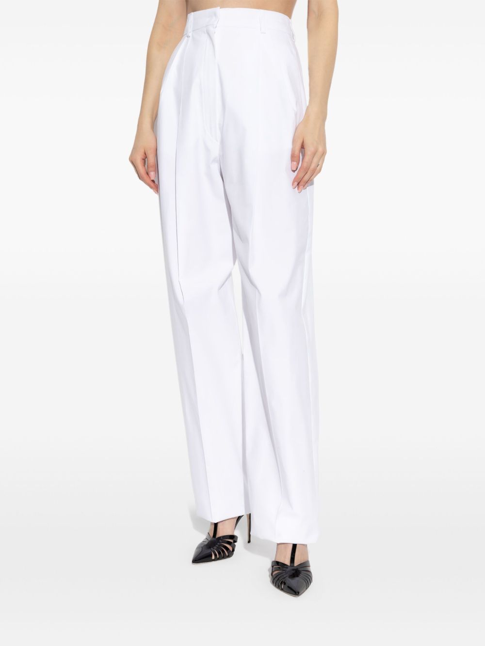 Sportmax Pleat-Front Cotton Trousers — White, view 4