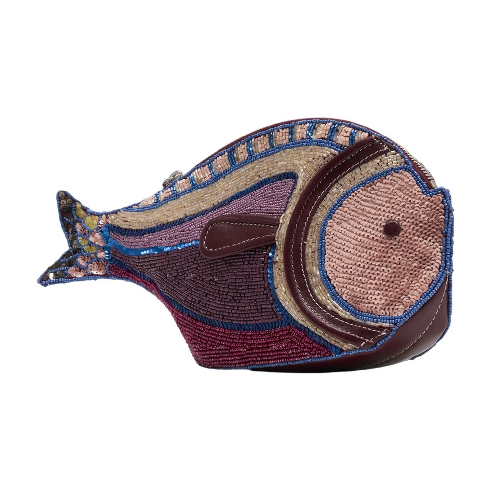 Staud Beaded Fish Silhouette Clutch — Purple, view 2
