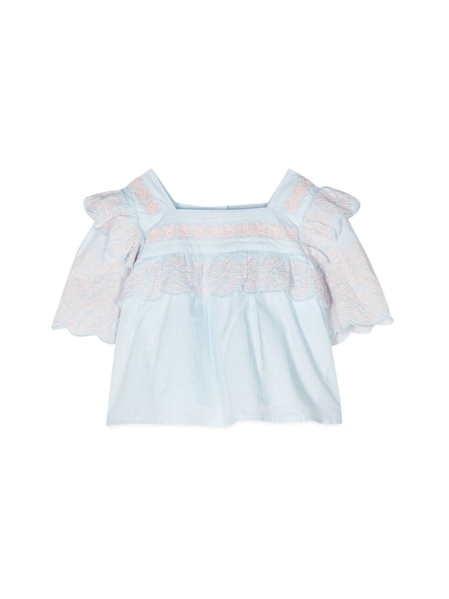 Stella McCartney Square-Neck Cotton Blouse — Blue by Stella McCartney