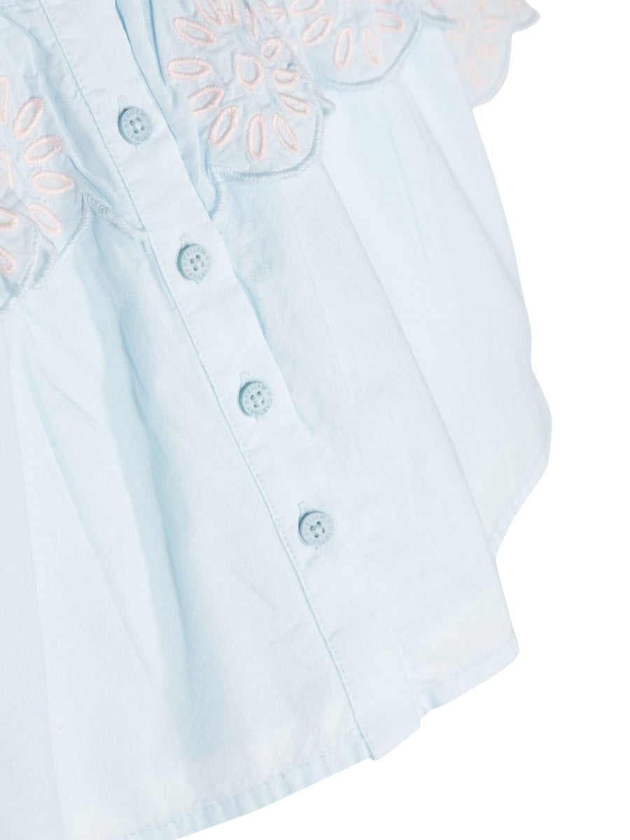 Stella McCartney Square-Neck Cotton Blouse — Blue, view 2