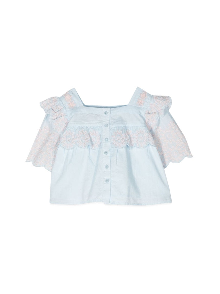 Stella McCartney Square-Neck Cotton Blouse — Blue, view 3