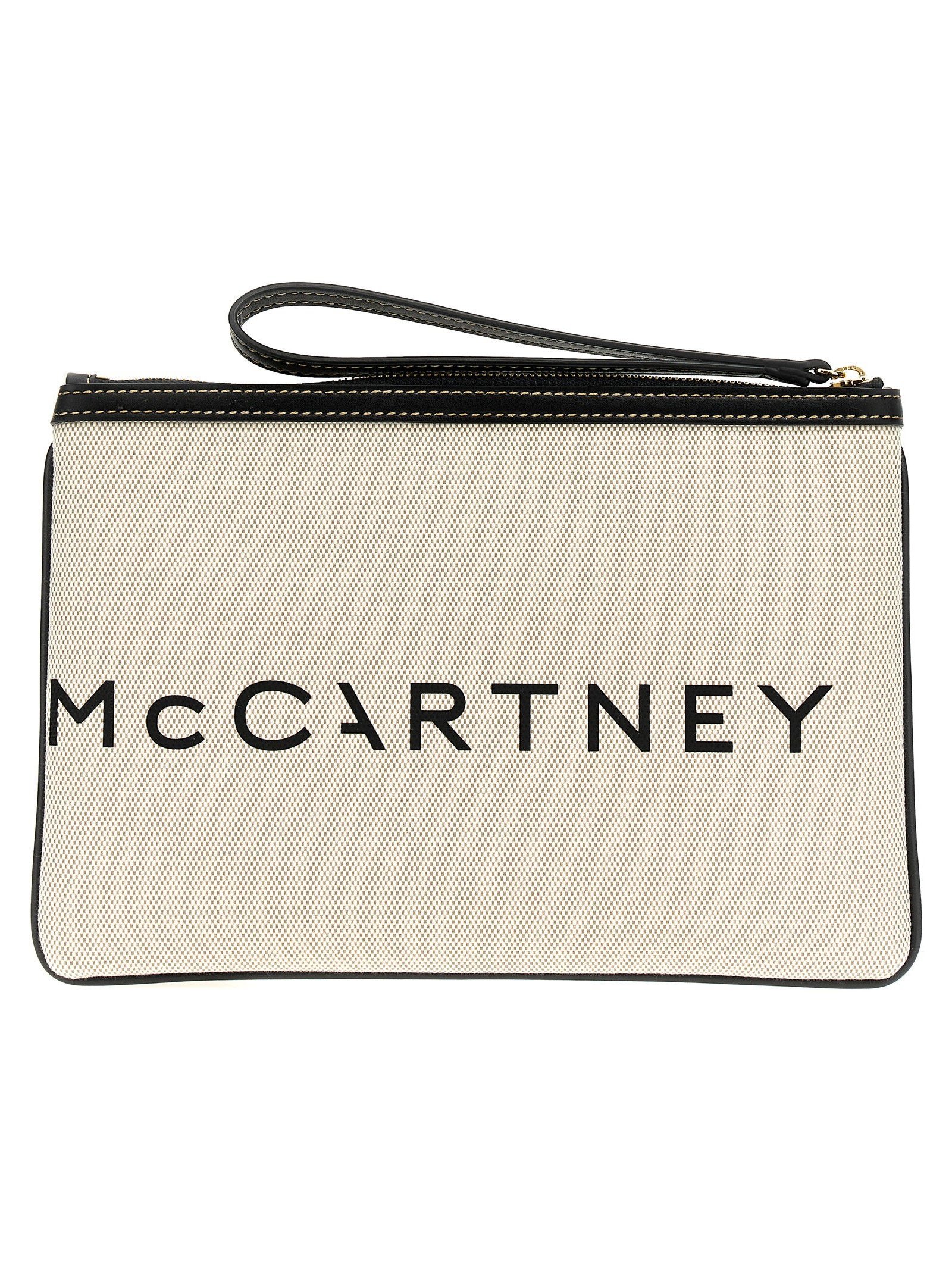 Stella Mccartney Logo-Print Canvas Clutch — Cream, view 2