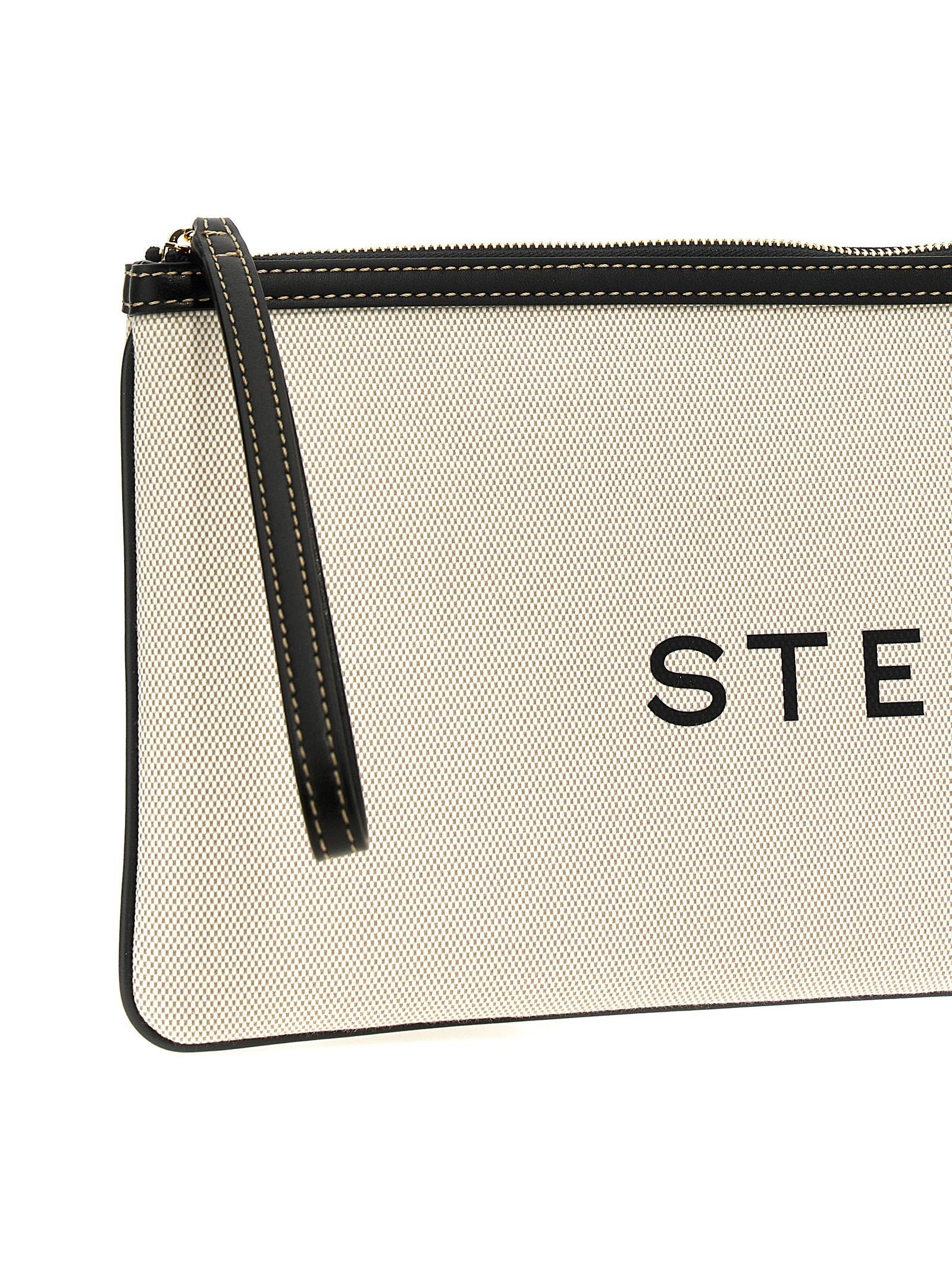 Stella Mccartney Logo-Print Canvas Clutch — Cream, view 3