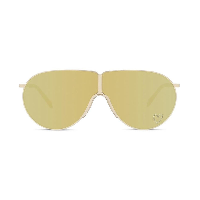 Stella McCartney Shield Frame with Brown Mirror Lens Sunglasses — Gold, view 2