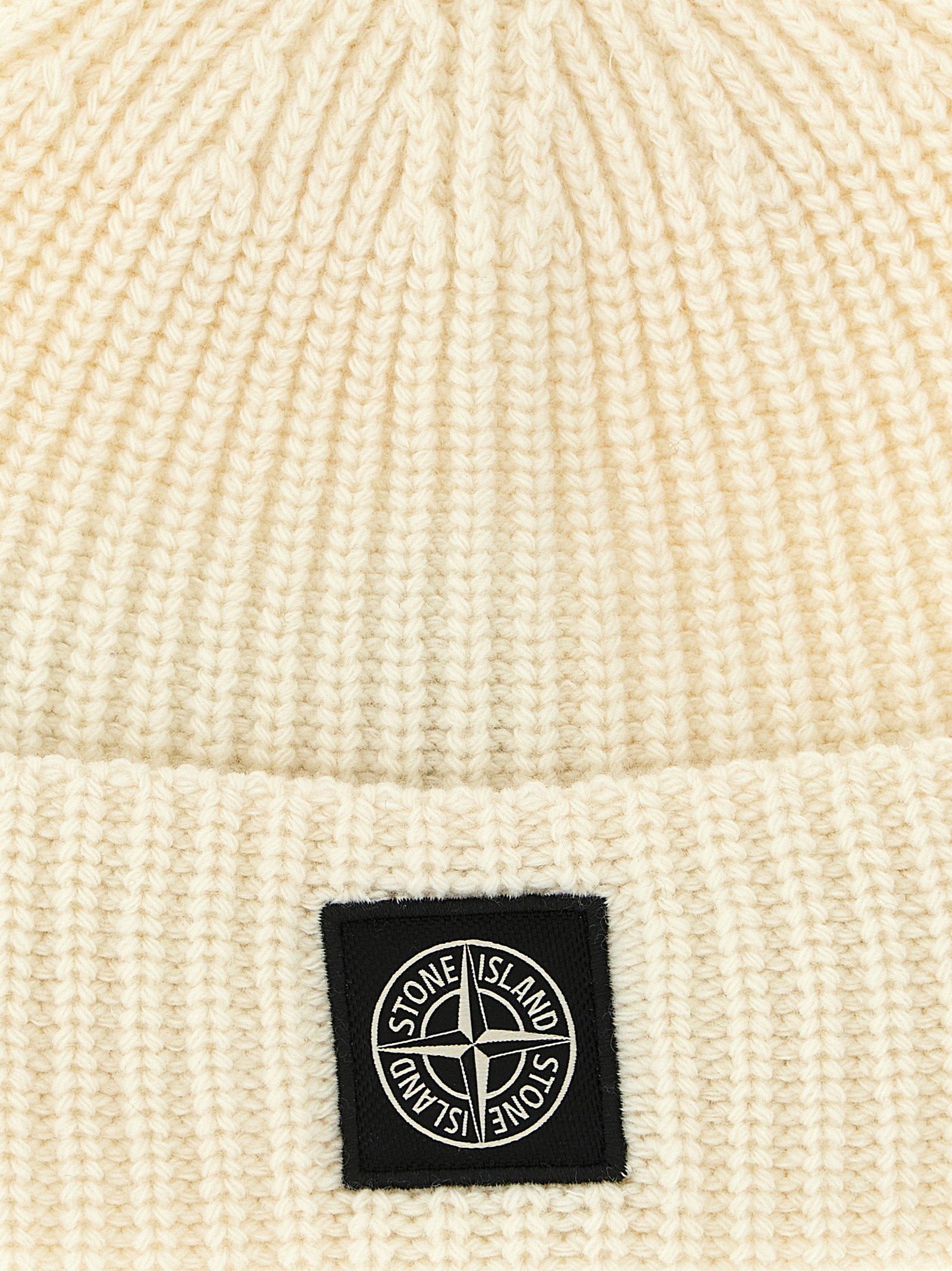 Stone Island Ribbed Wool Beanie — Cream, view 3