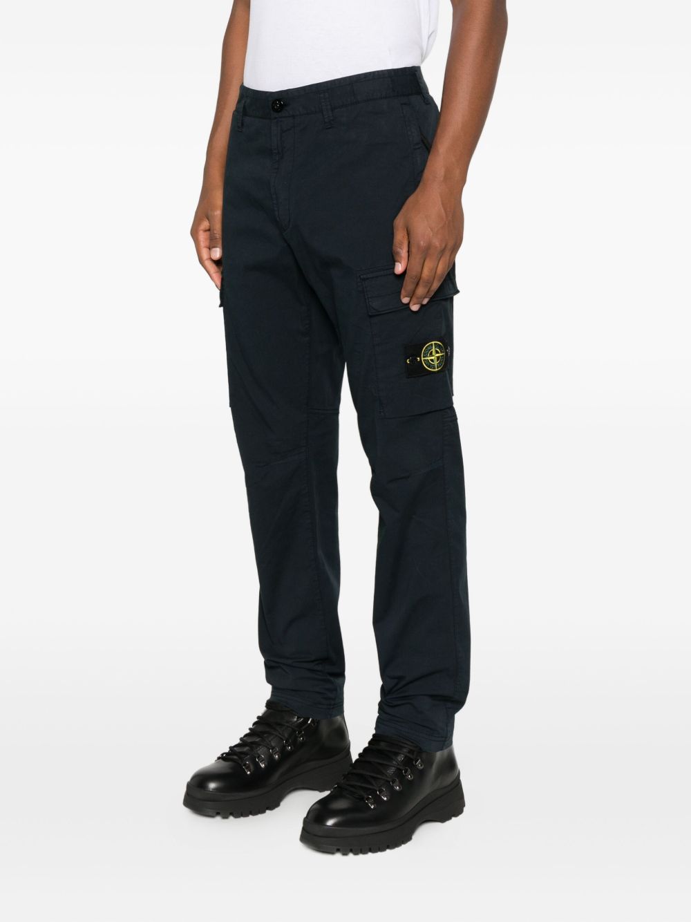 Stone Island Logo-Patch Cotton Cargo Trousers — Navy, view 2