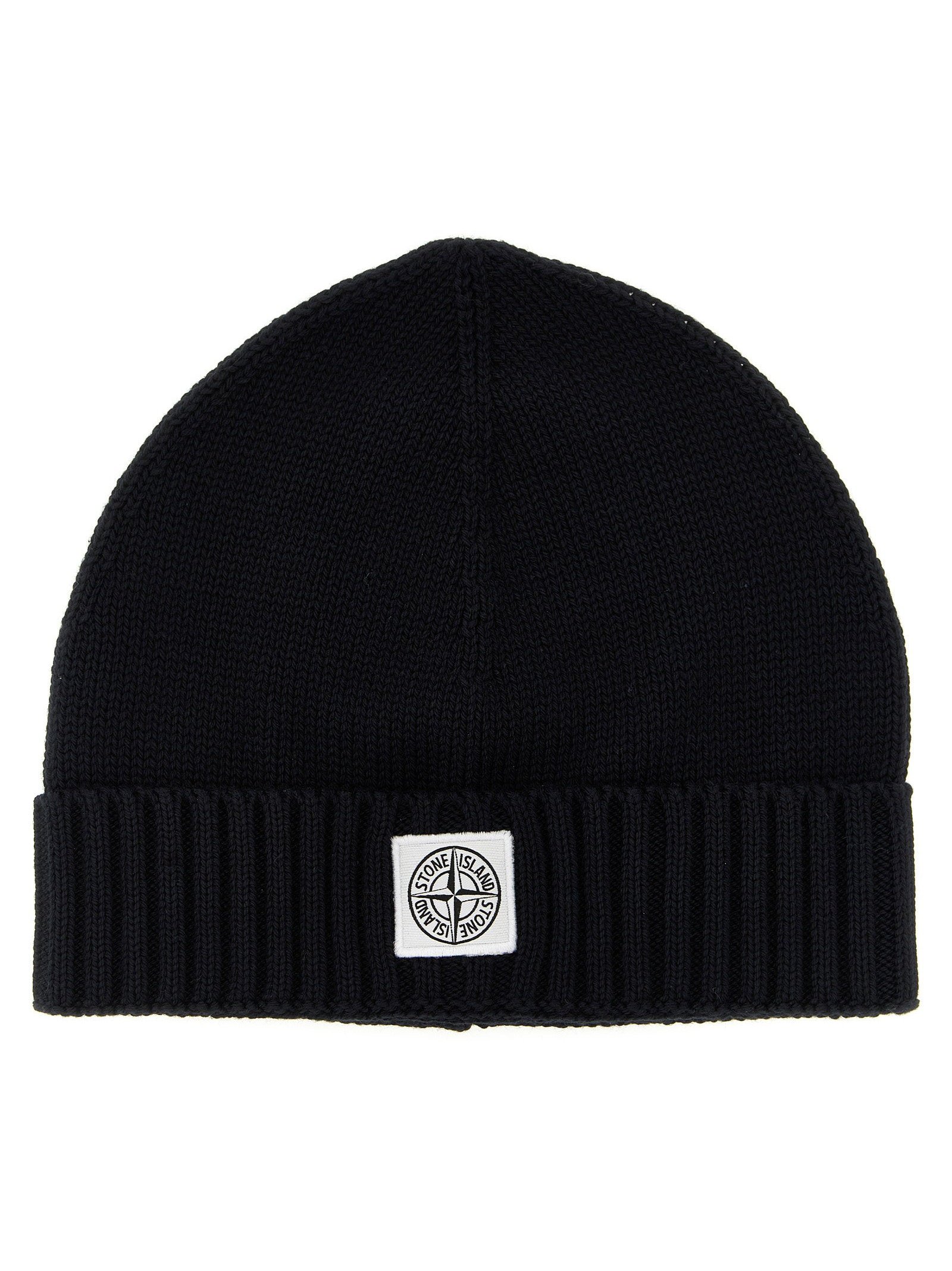 Stone Island Junior Logo-Patch Knitted Cotton Beanie — Black by Stone Island Junior