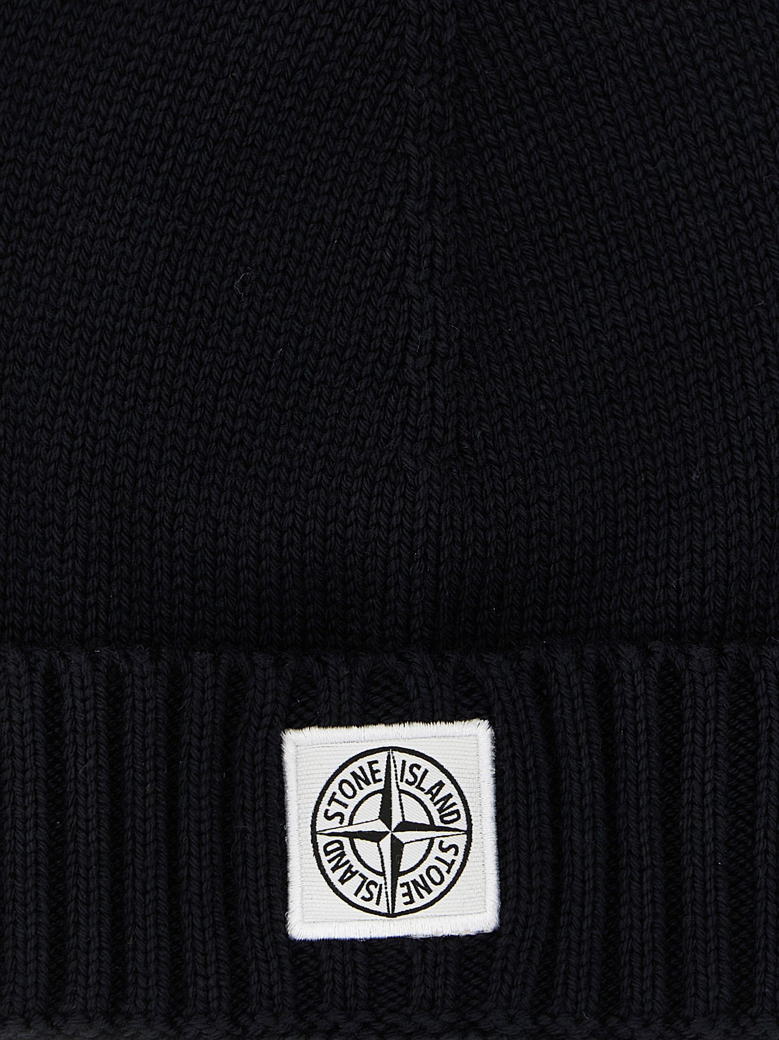 Stone Island Junior Logo-Patch Knitted Cotton Beanie — Black, view 3
