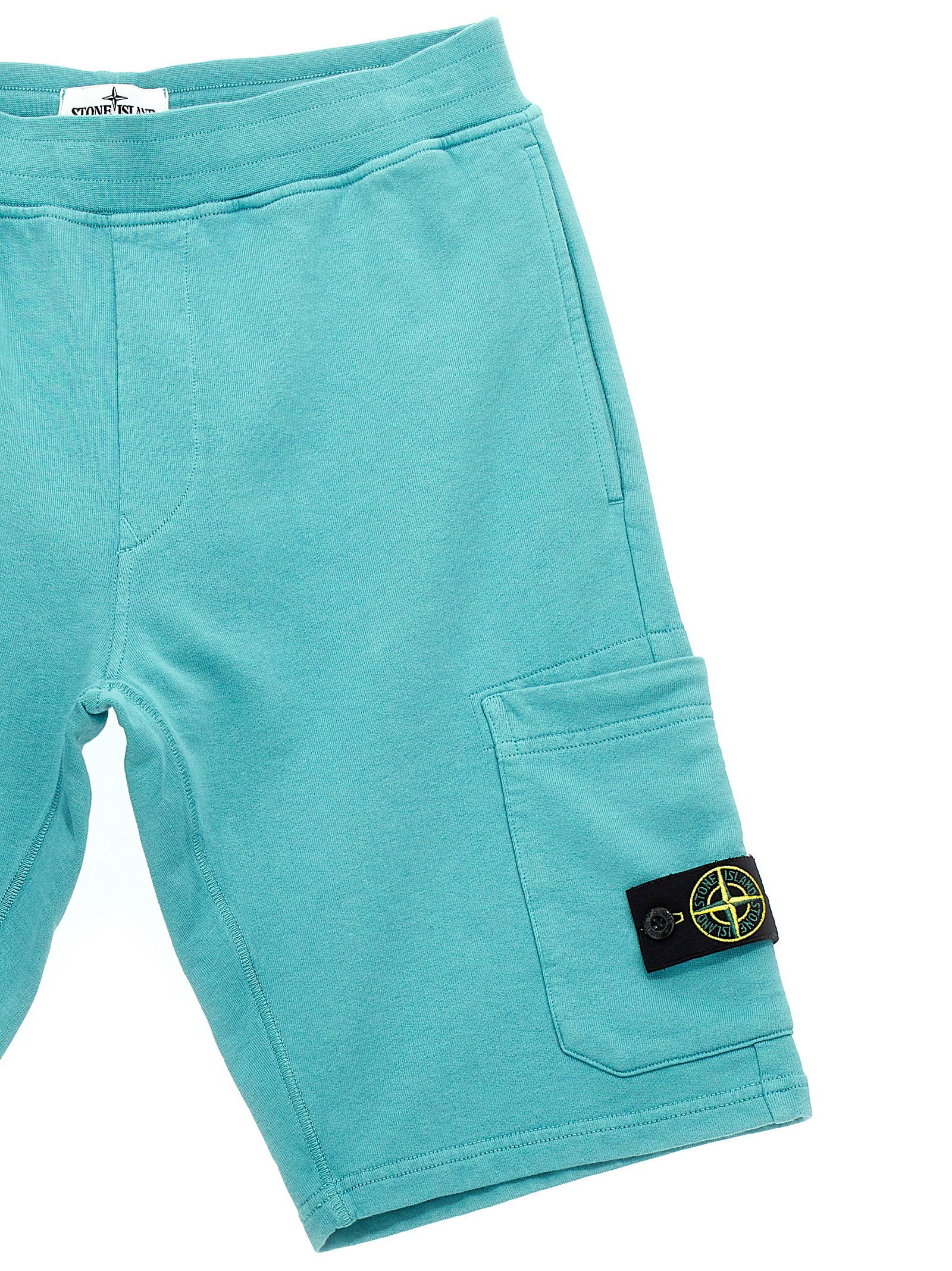 Stone Island Junior Organic Cotton Cargo Bermuda Shorts — Turquoise, view 3