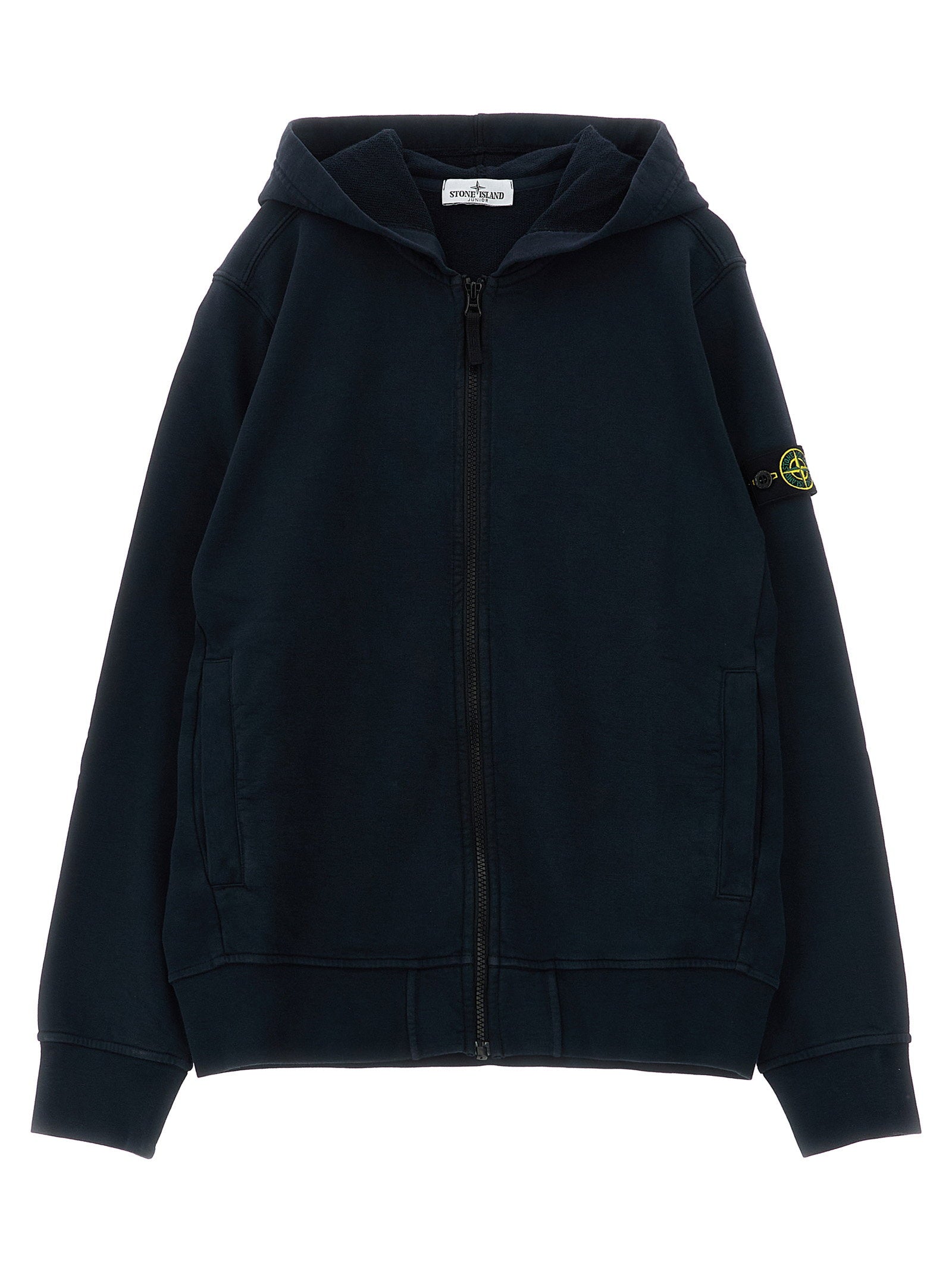 Stone Island Junior Logo-Embroidered Organic Cotton Hoodie — Black by Stone Island Junior