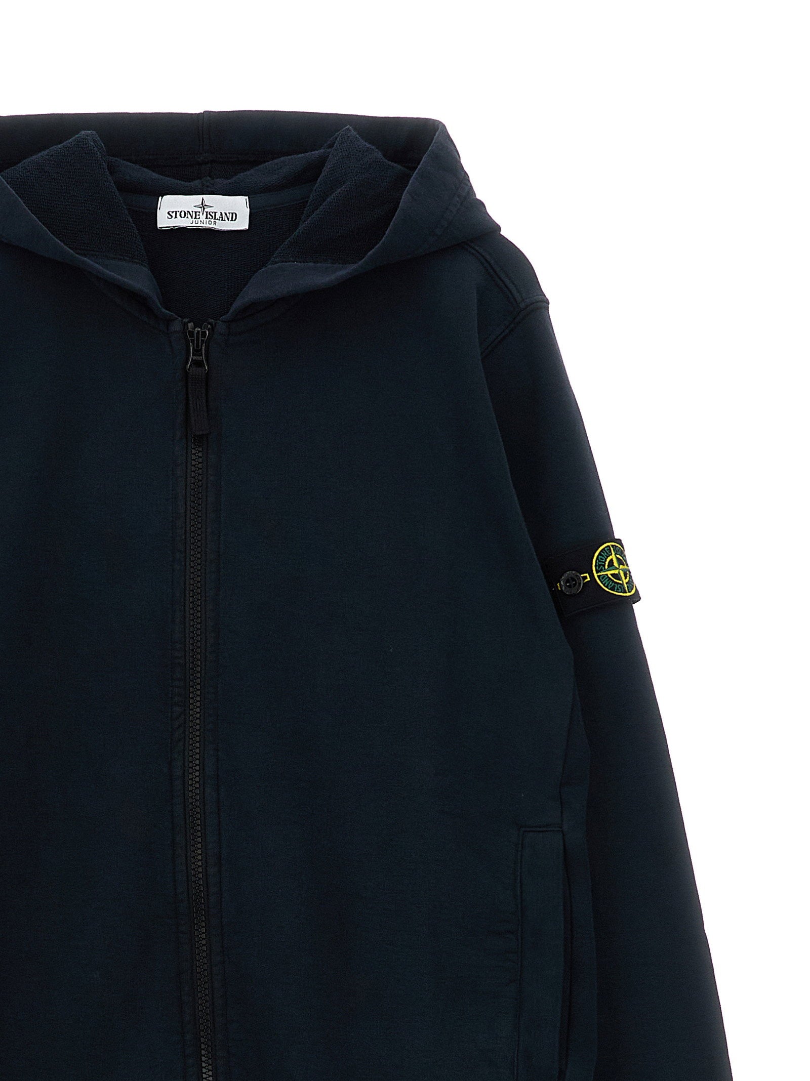 Stone Island Junior Logo-Embroidered Organic Cotton Hoodie — Black, view 3