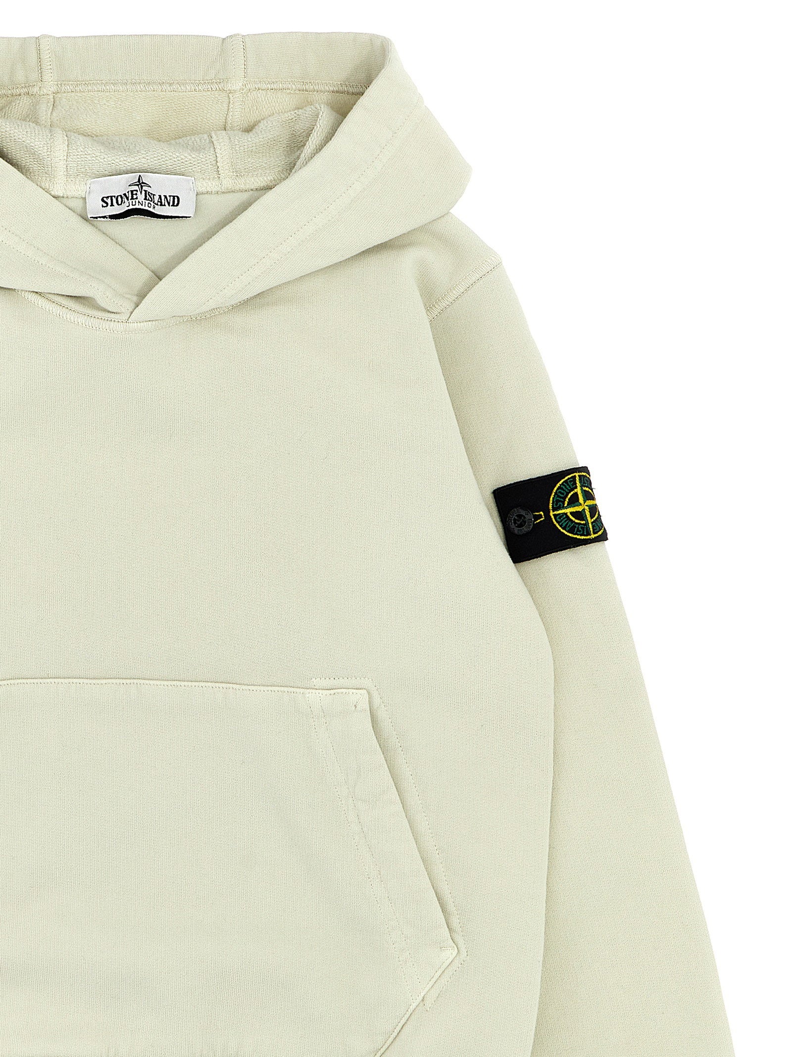 Stone Island Junior Logo Patch Hoodie — Cream, view 3