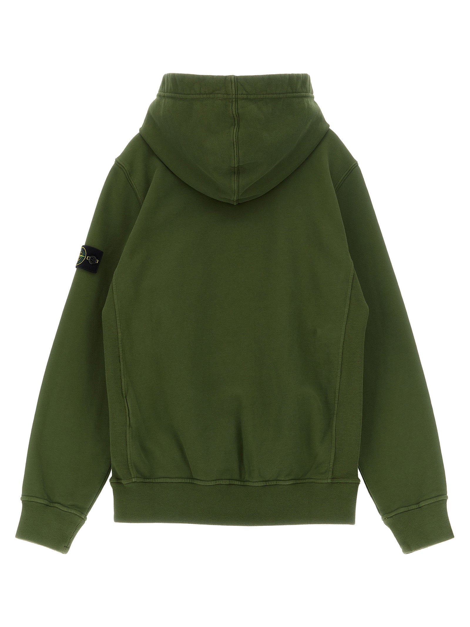 Stone Island Junior Badge Logo Cotton Hoodie — Olive, view 2