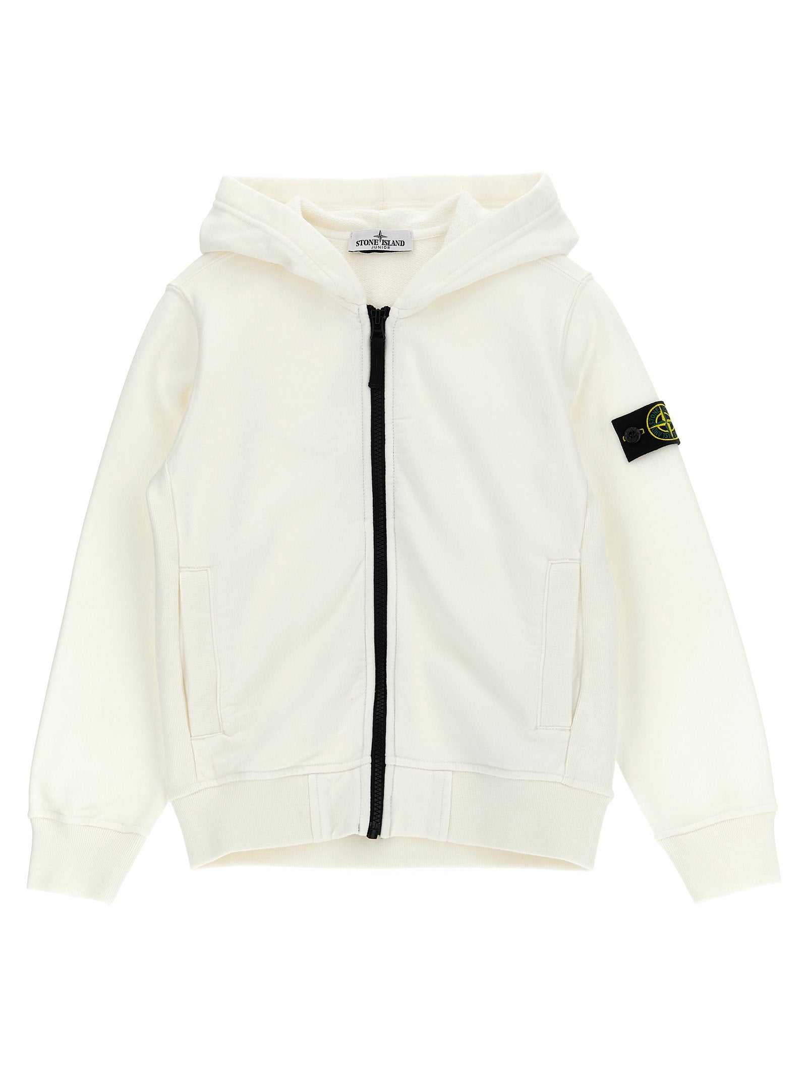Stone Island Junior Logo-Patch Cotton Hoodie — White by Stone Island Junior