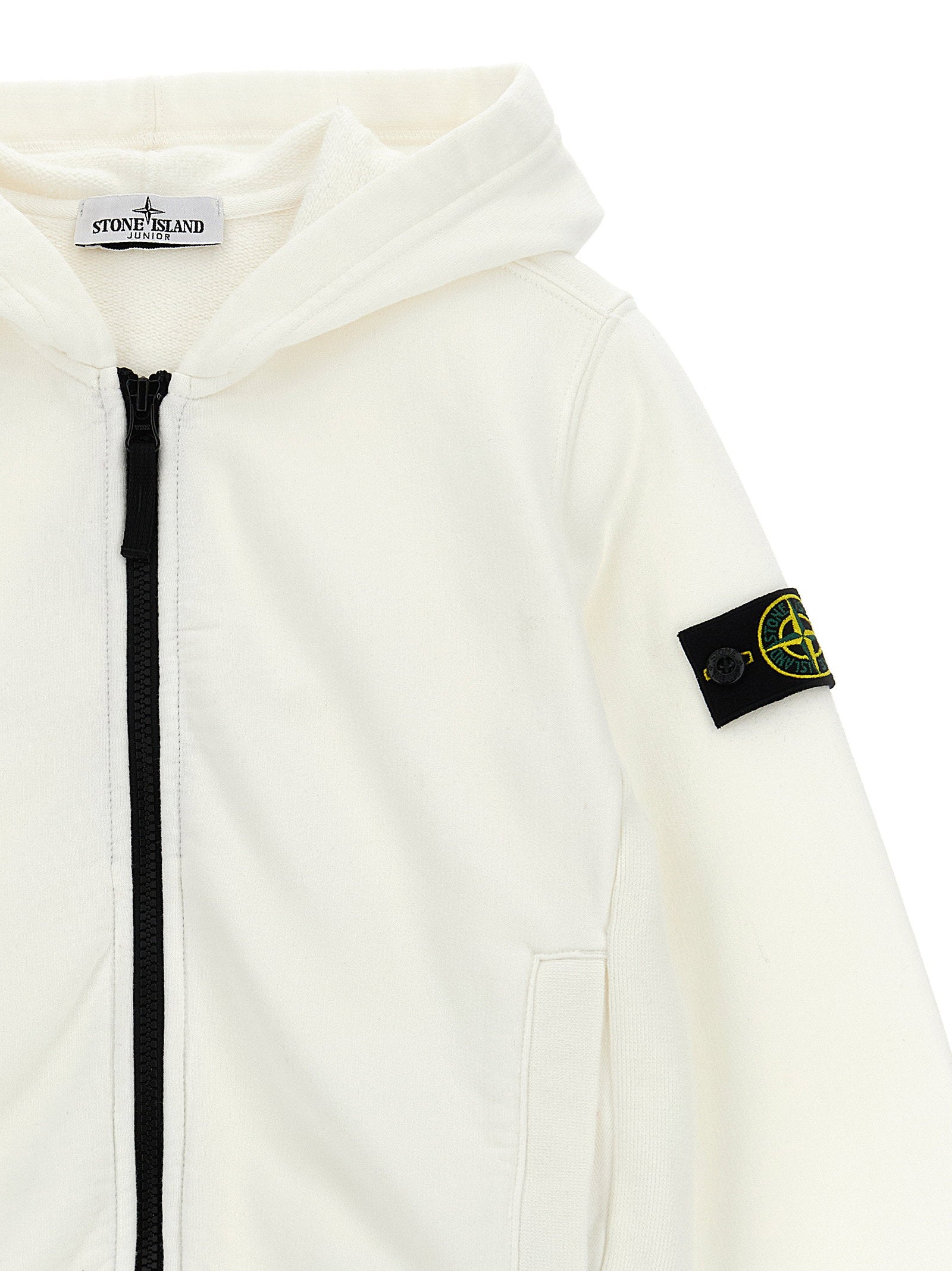 Stone Island Junior Logo-Patch Cotton Hoodie — White, view 3
