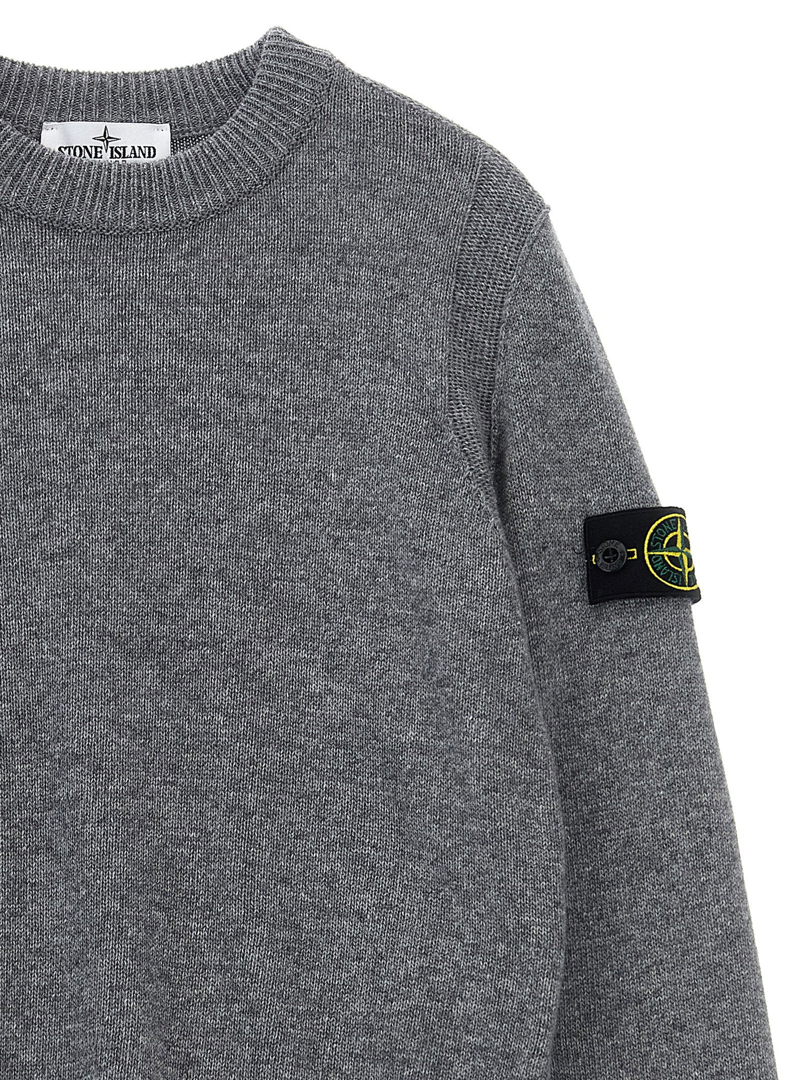 Stone Island Junior Wool-Blend Crew Neck Sweater — Grey, view 3