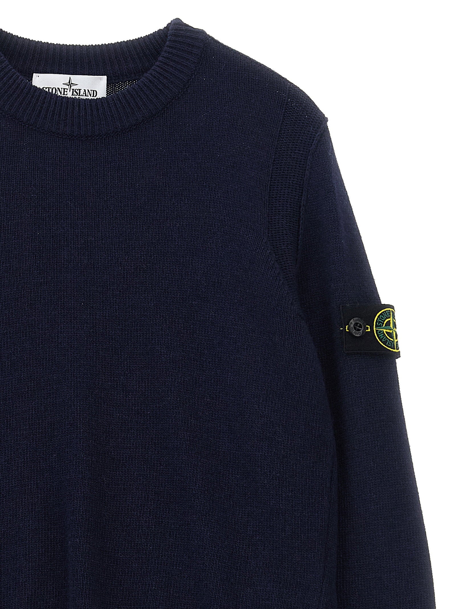 Stone Island Junior Logo-Badge Wool Blend Sweater — Navy, view 3