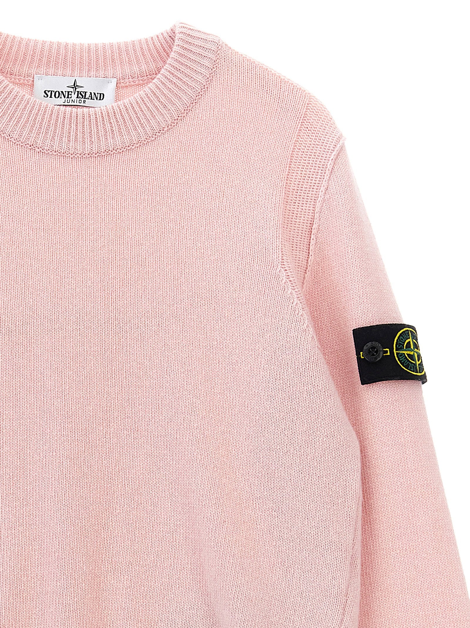 Stone Island Junior Logo-Badge Wool Blend Sweater — Pink, view 3