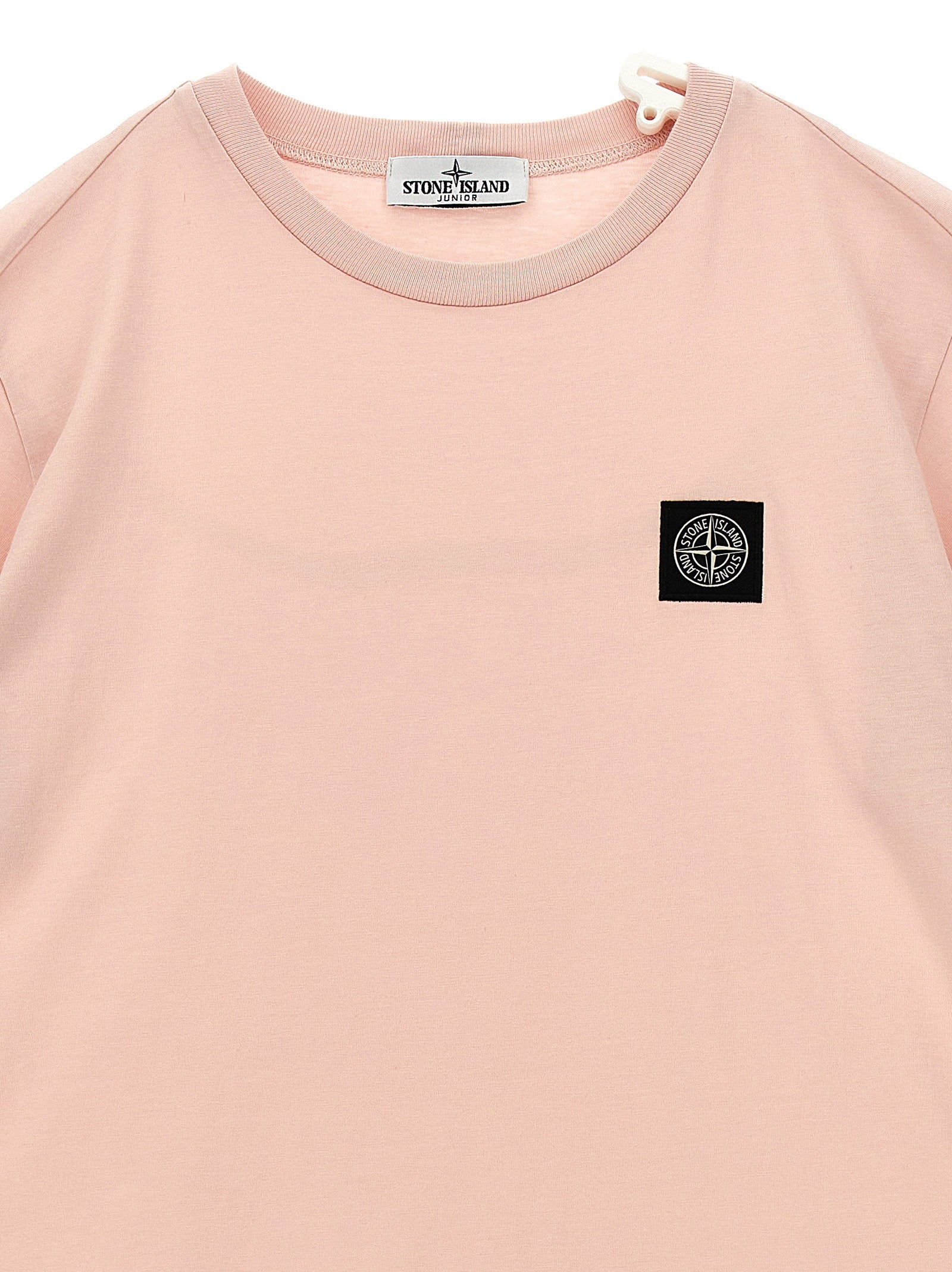 Stone Island Junior Logo-Badge Cotton T-Shirt — Pink, view 3